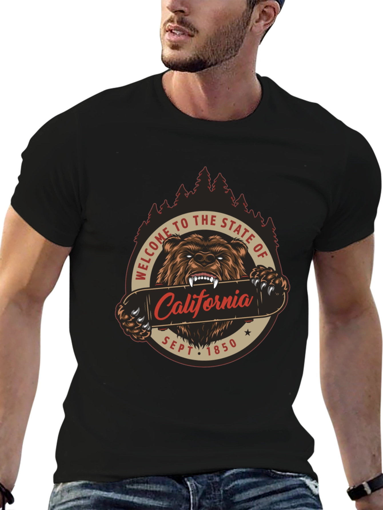 California Bear Graphic T-Shirt - Black