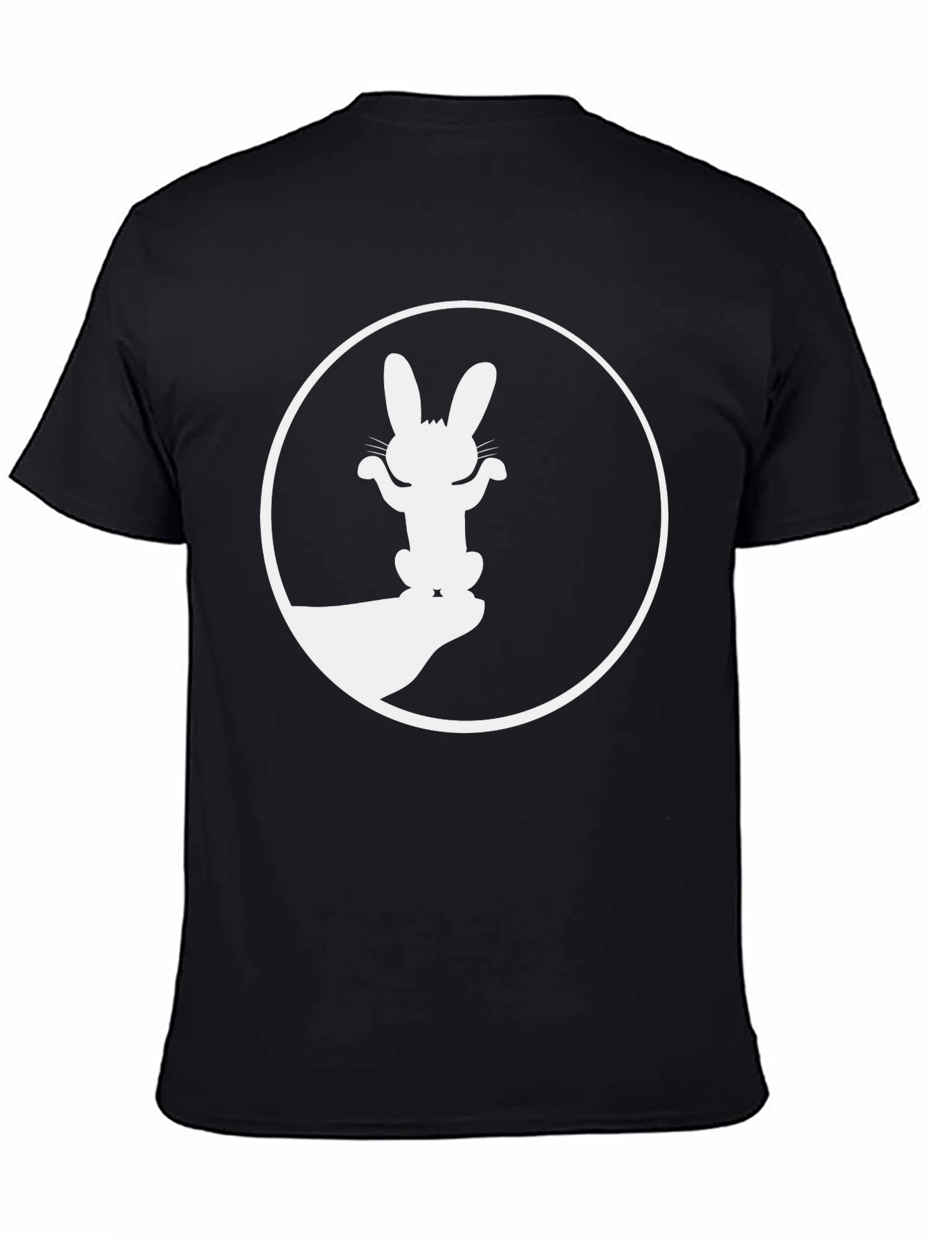 Black T-Shirt with Rabbit Shadow Art Graphic