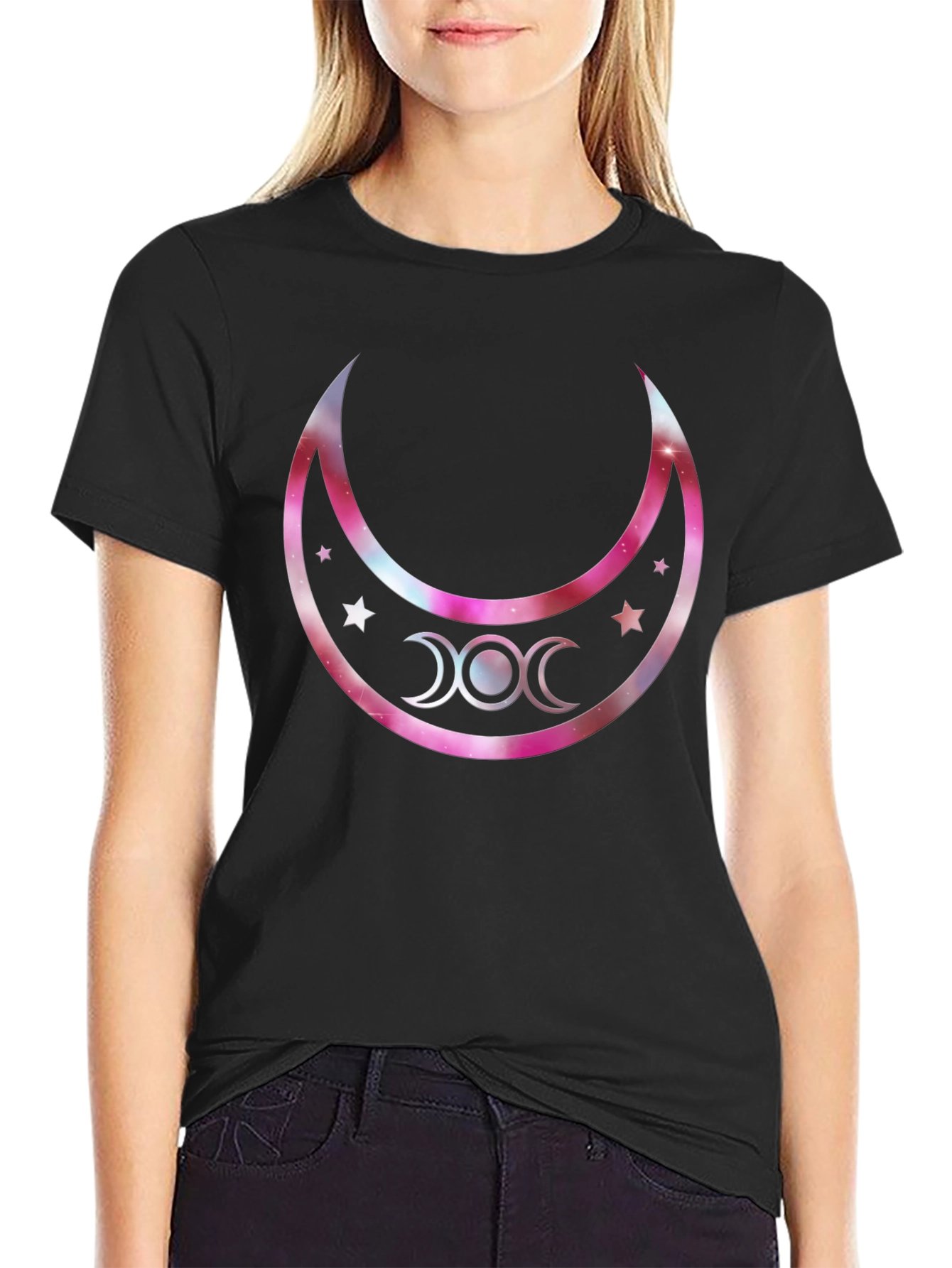 Triple Moon Goddess Graphic T-Shirt - Black