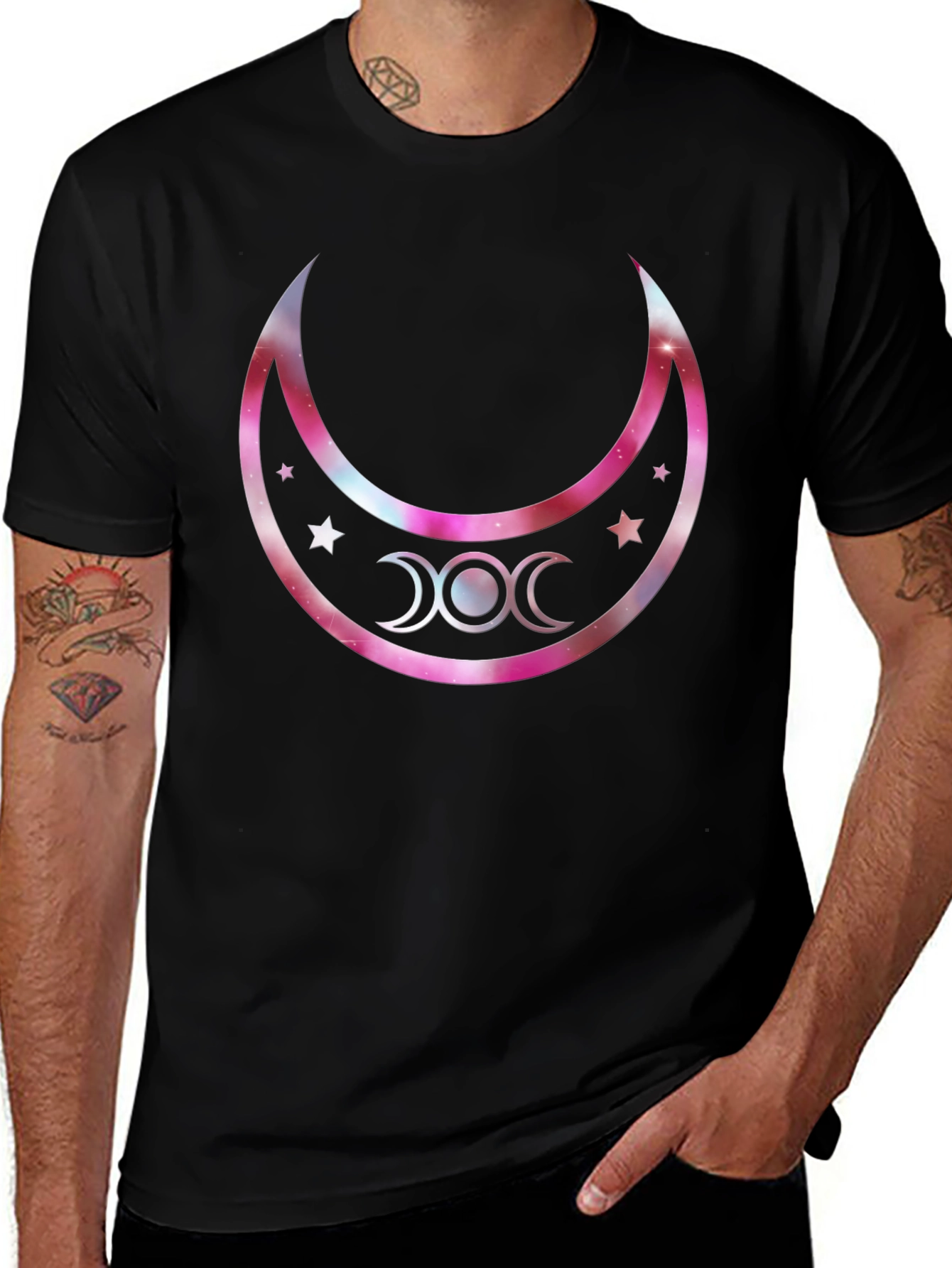 Triple Moon Goddess Graphic T-Shirt - Black