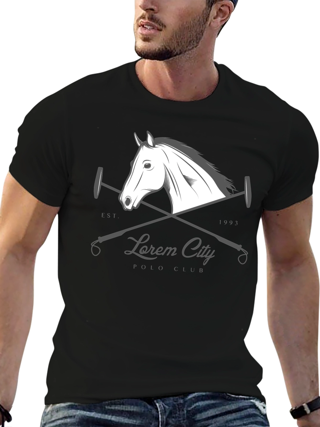 Black Polo Club T-Shirt with Horse Design