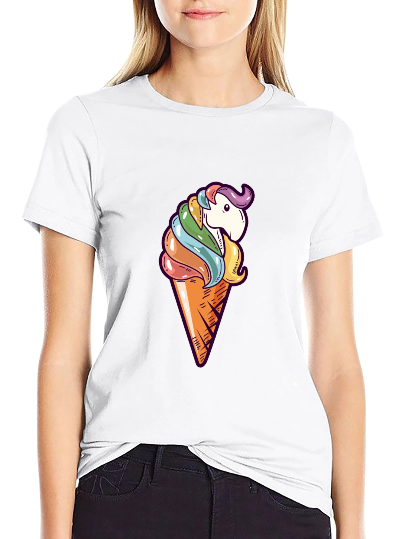 Unicorn Ice Cream Cone Graphic T-Shirt