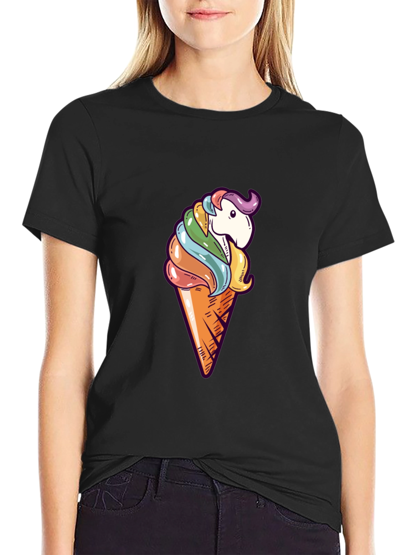 Unicorn Ice Cream Cone Graphic T-Shirt