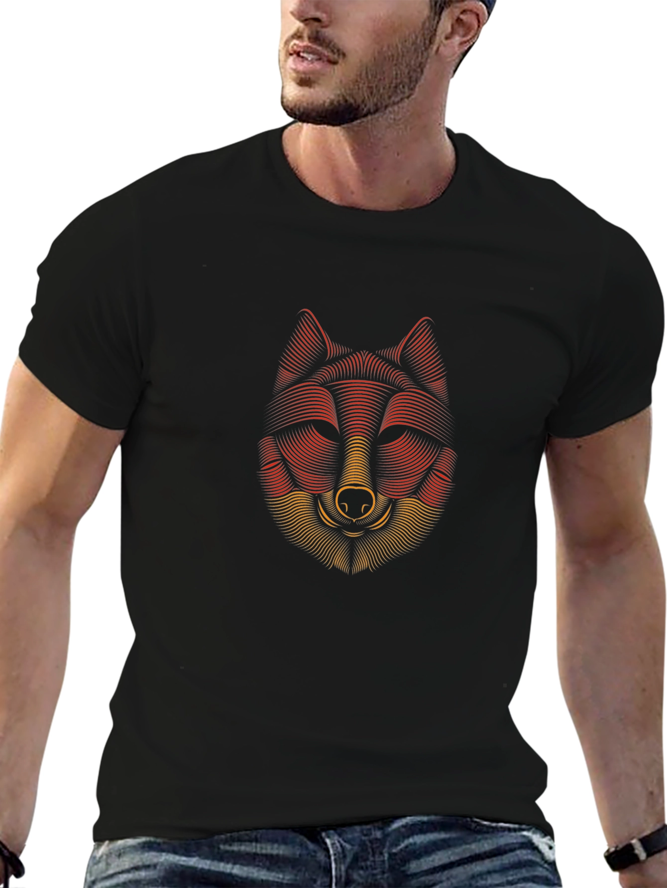 Striking Wolf Head Graphic Print Black T-Shirt
