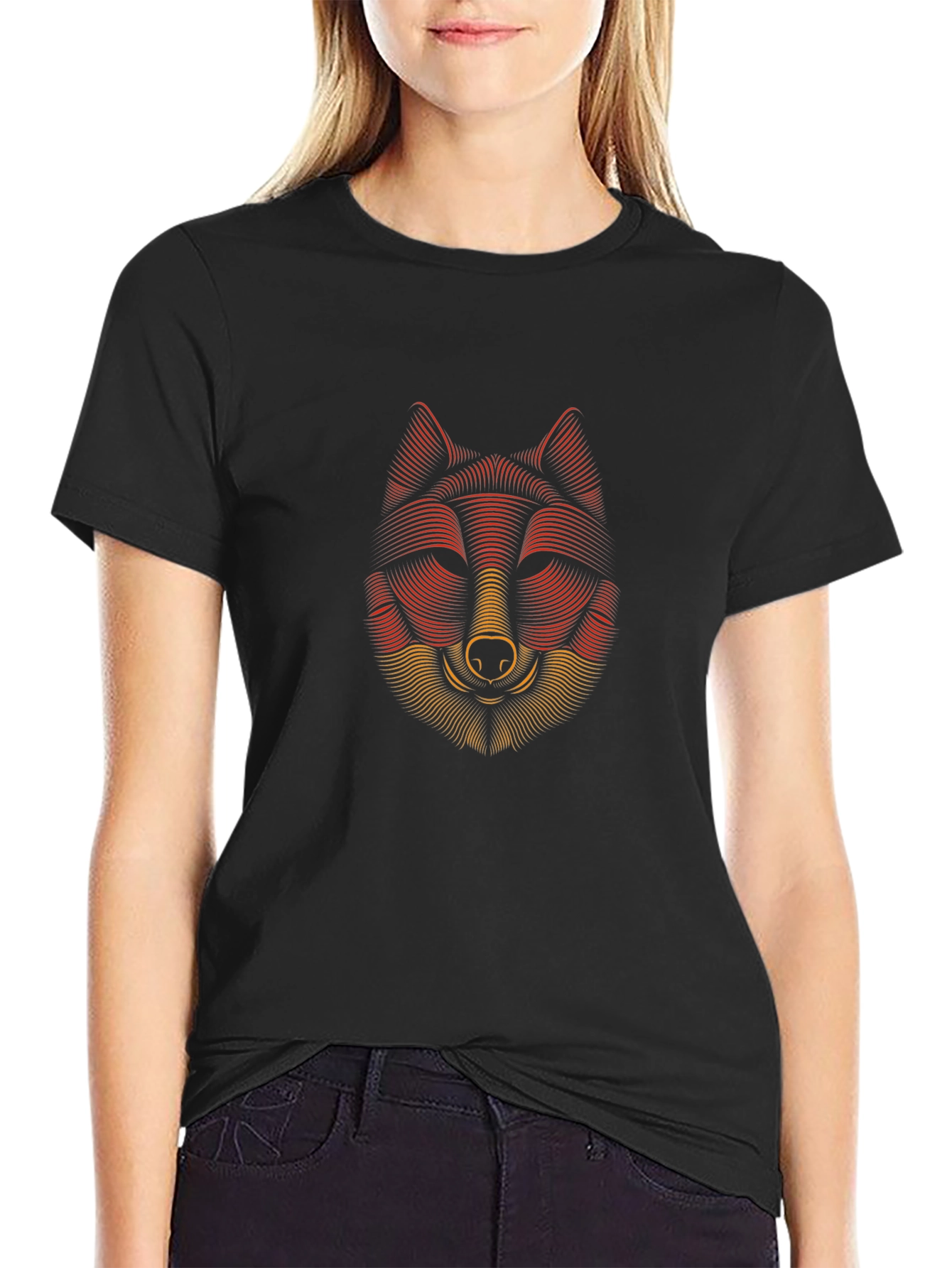 Striking Wolf Head Graphic Print Black T-Shirt