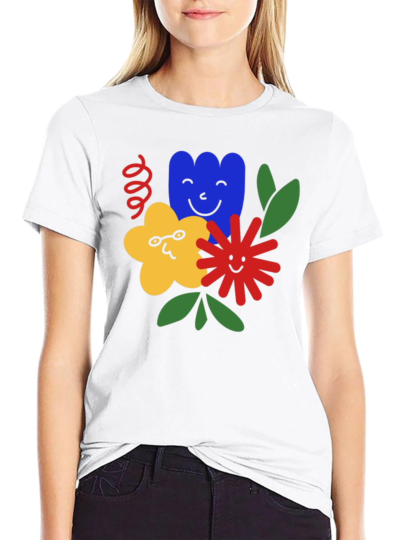 Funky Floral Graphic Tee - Black Cotton T-Shirt