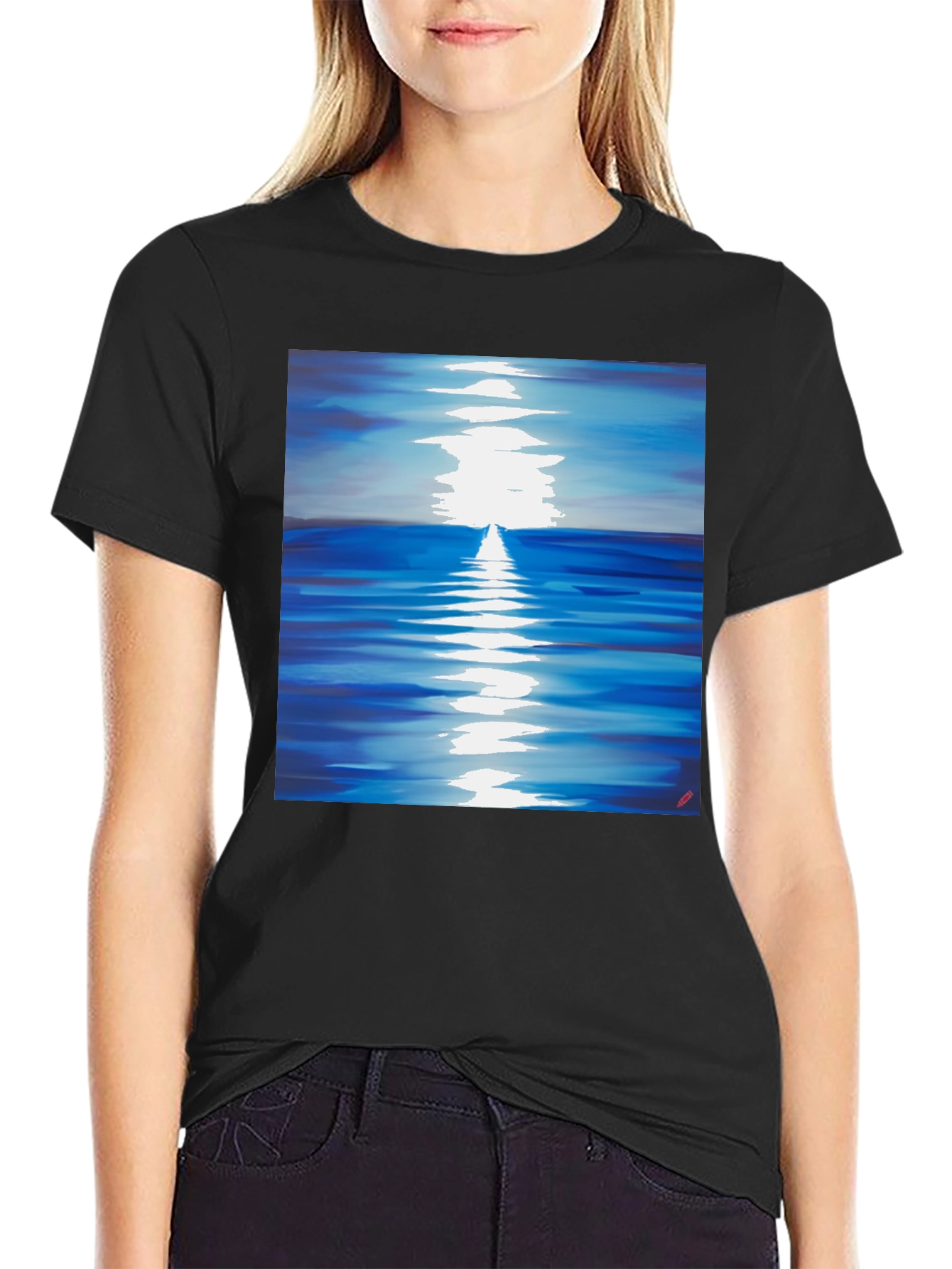 Ocean Reflection Graphic Tee - Black Unisex T-Shirt