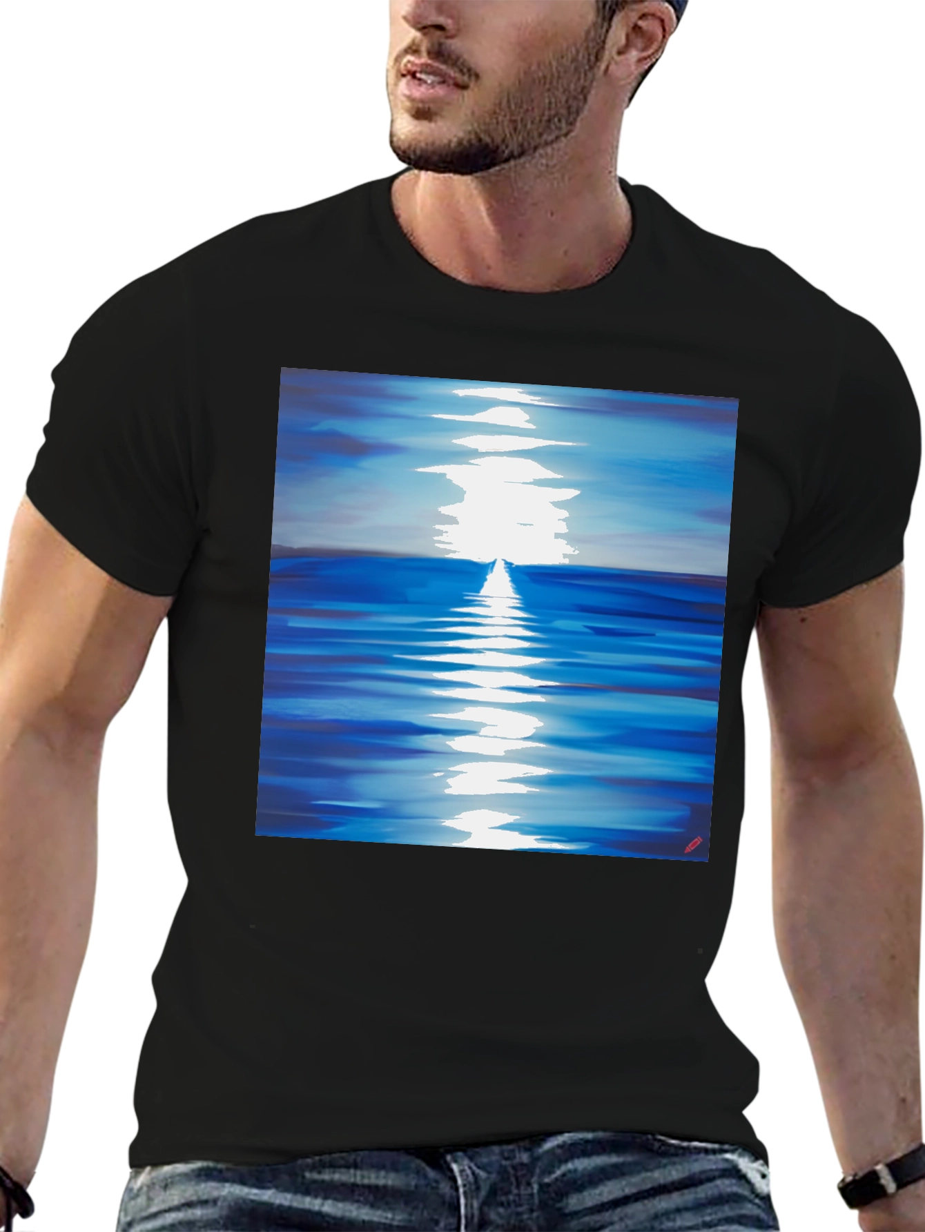 Ocean Reflection Graphic Tee - Black Unisex T-Shirt