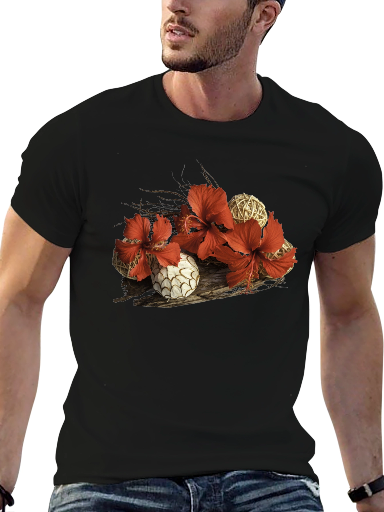 Hibiscus & Wicker Ball Graphic T-Shirt
