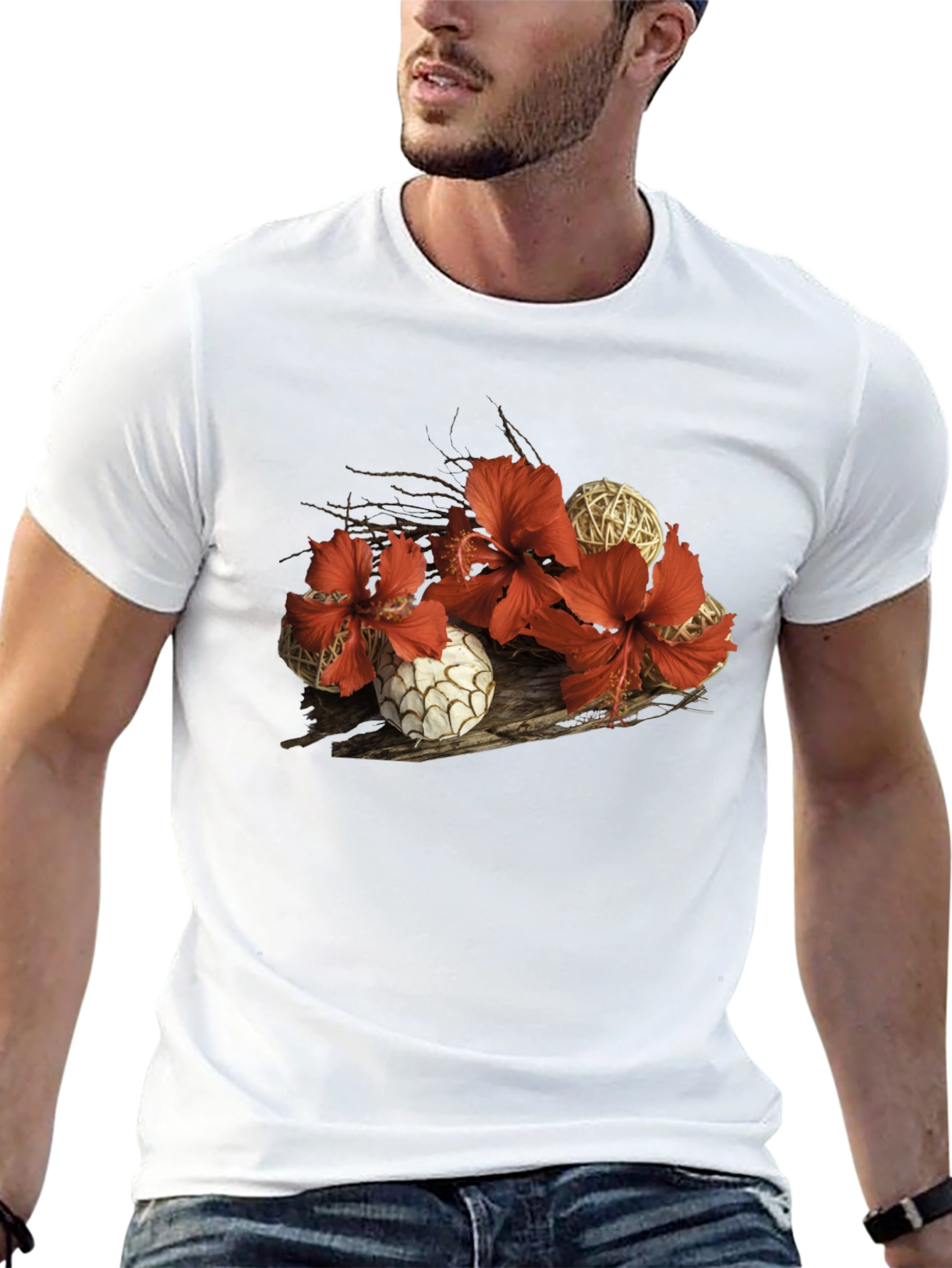 Hibiscus & Wicker Ball Graphic T-Shirt