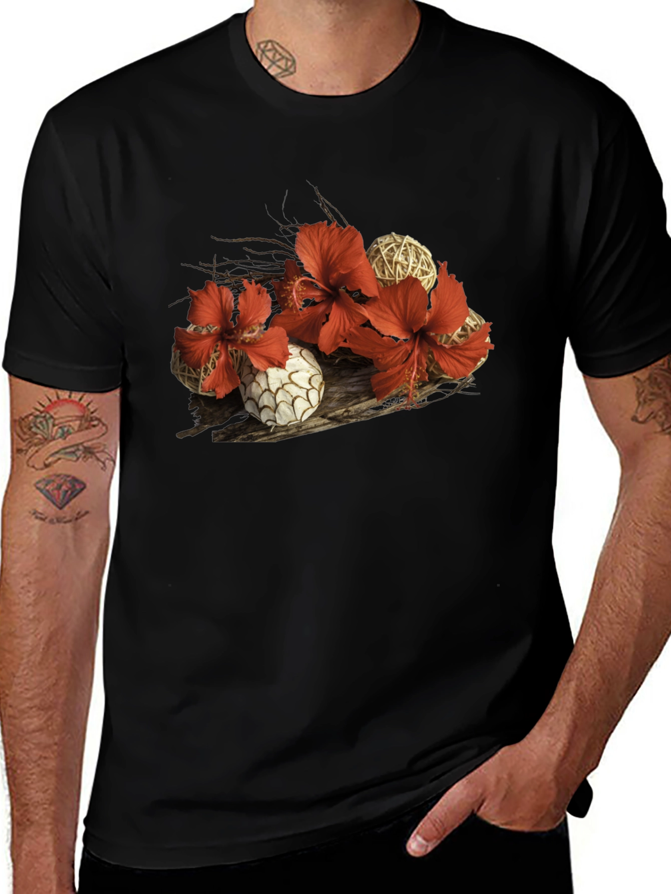 Hibiscus & Wicker Ball Graphic T-Shirt