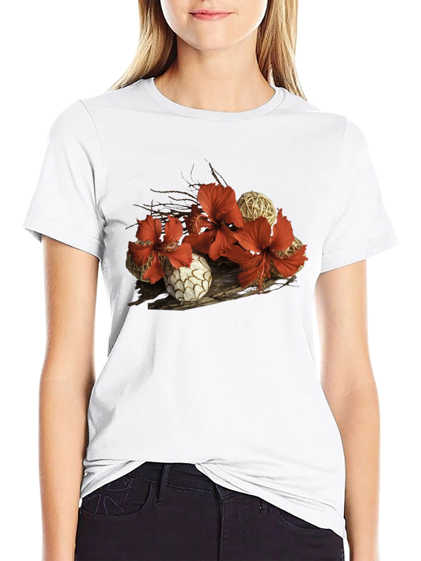 Hibiscus & Wicker Ball Graphic T-Shirt
