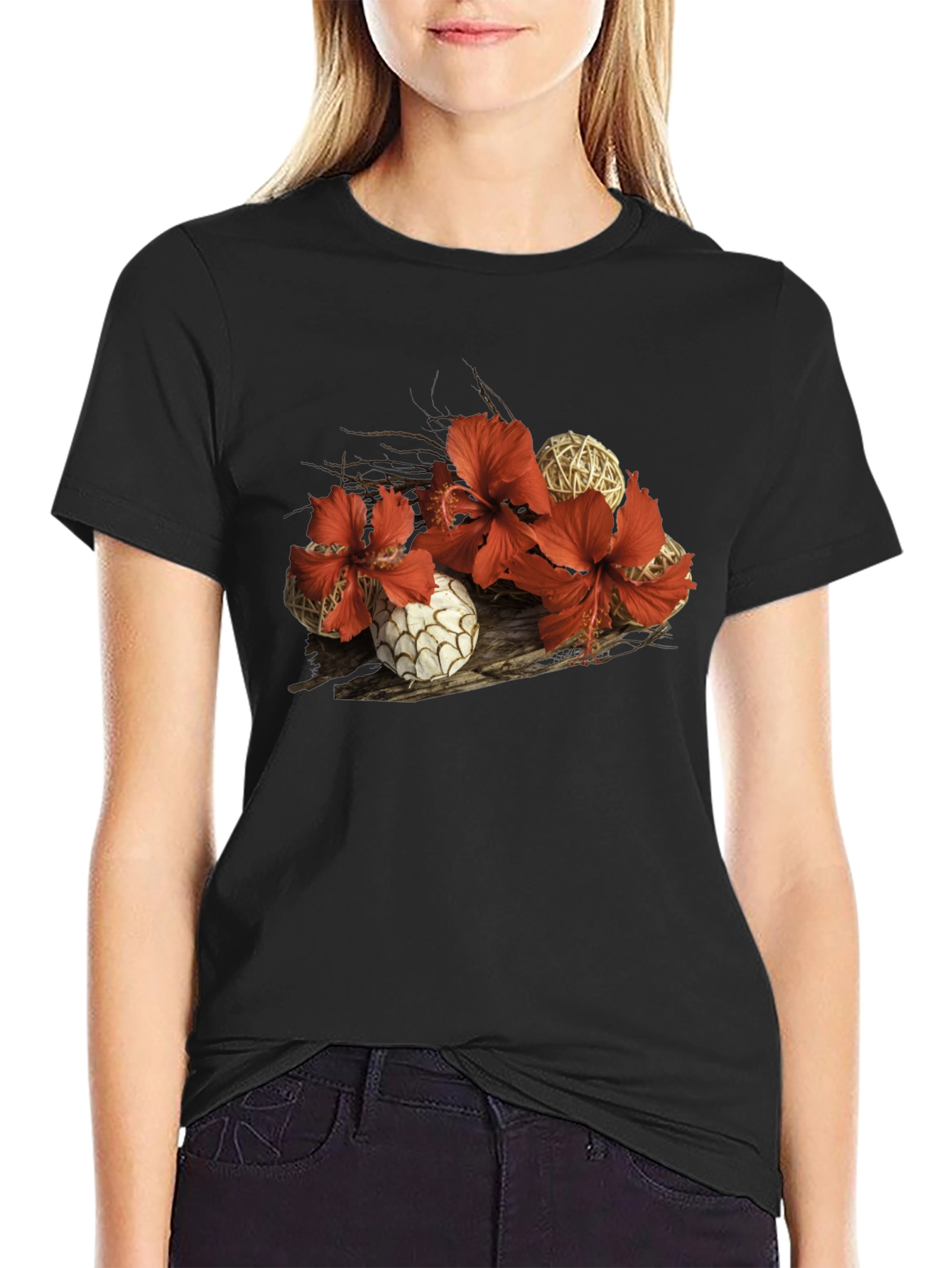 Hibiscus & Wicker Ball Graphic T-Shirt