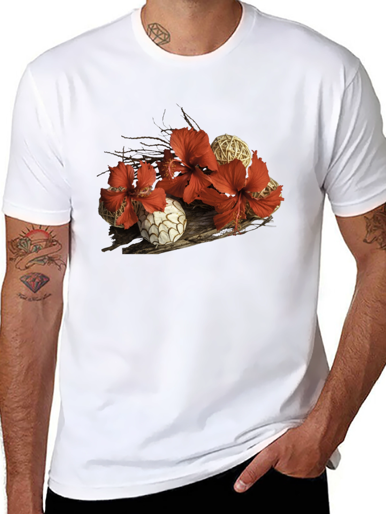 Hibiscus & Wicker Ball Graphic T-Shirt