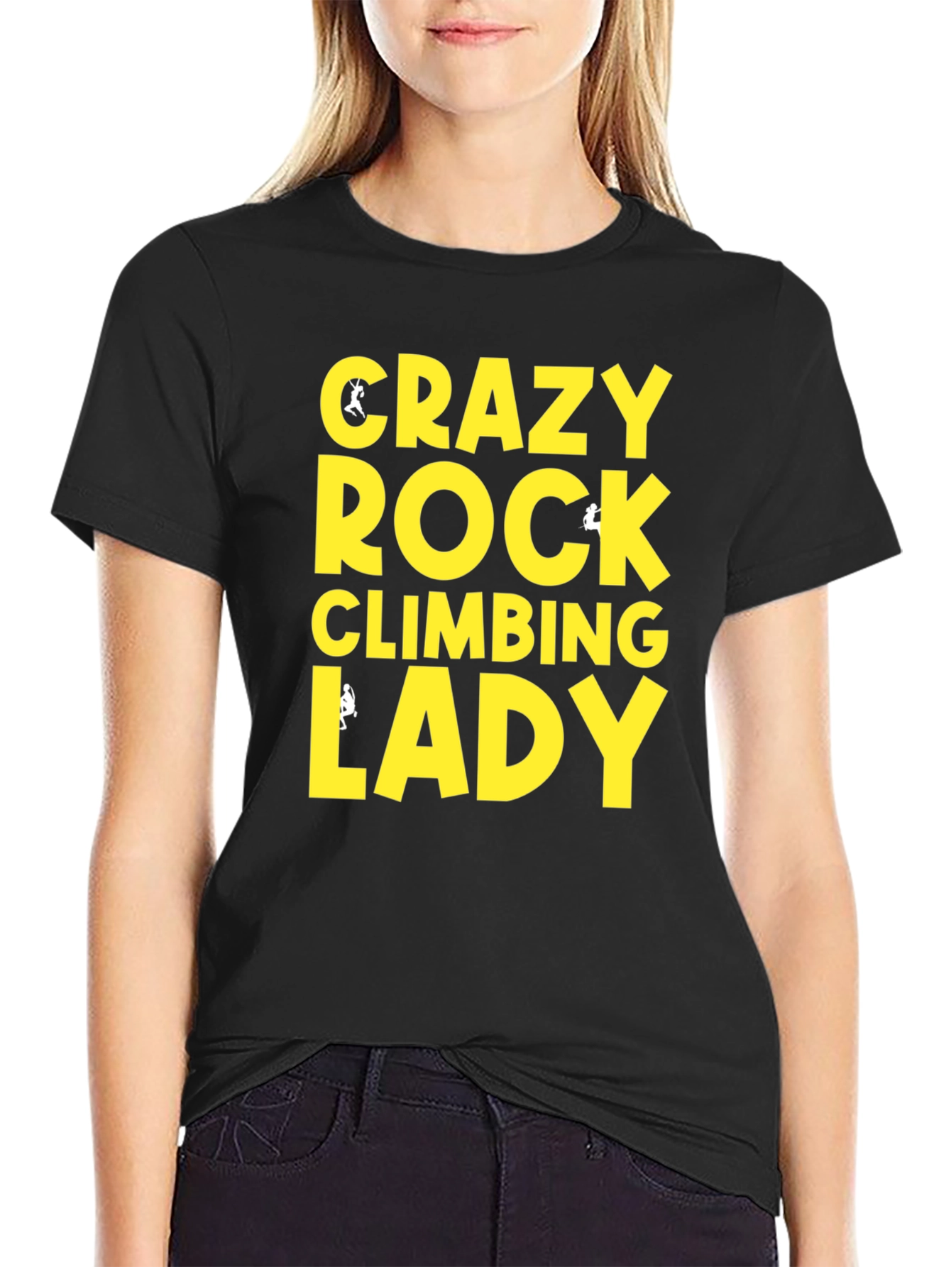 Crazy Rock Climbing Lady Graphic T-Shirt