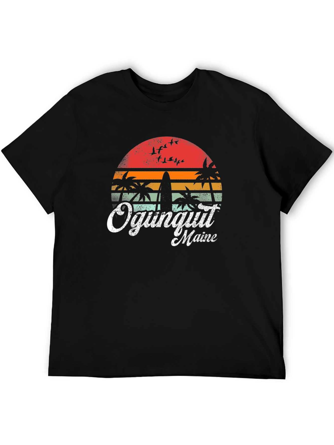 Ogunquit Maine Surfboard Retro Sunset T-Shirt