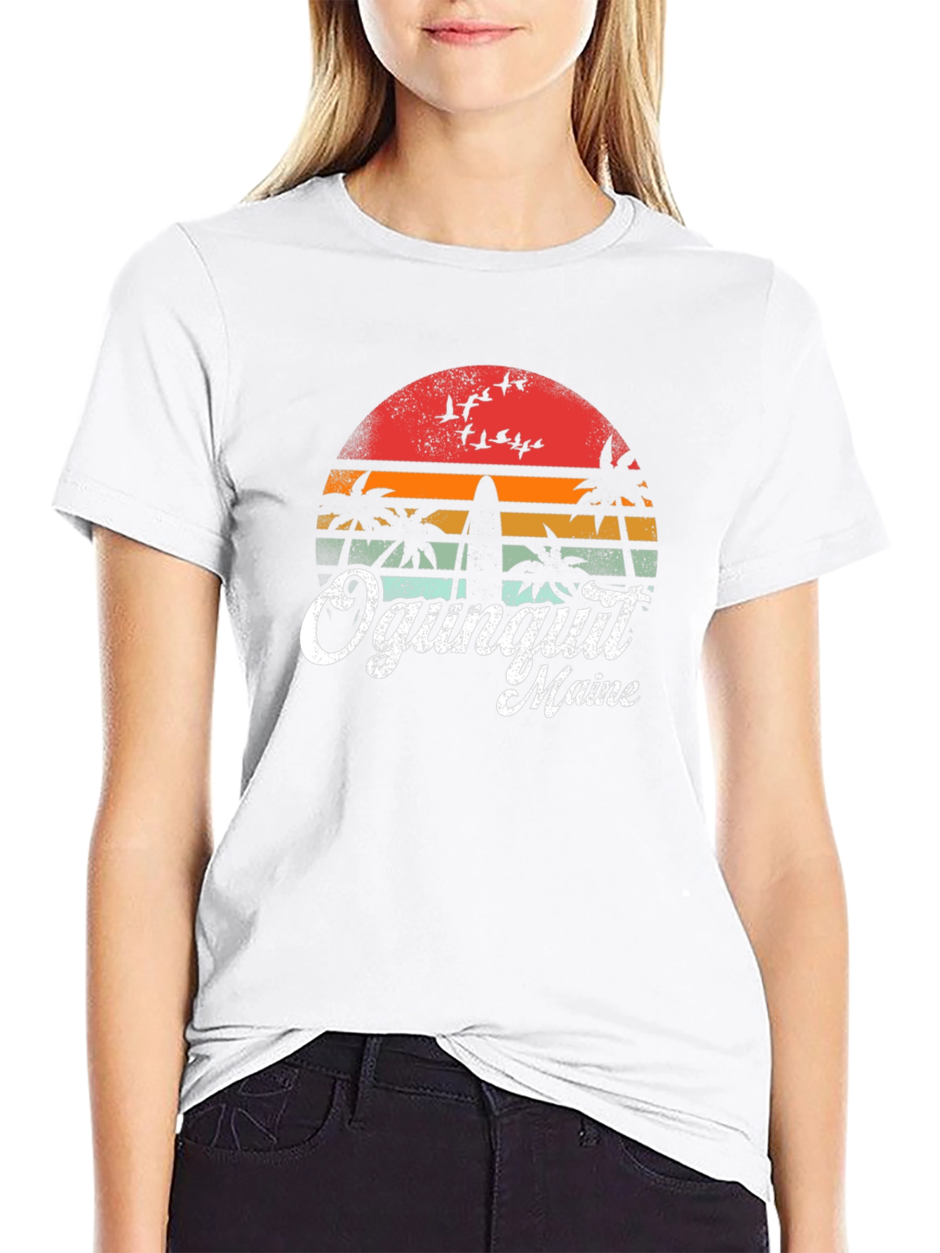 Ogunquit Maine Surfboard Retro Sunset T-Shirt