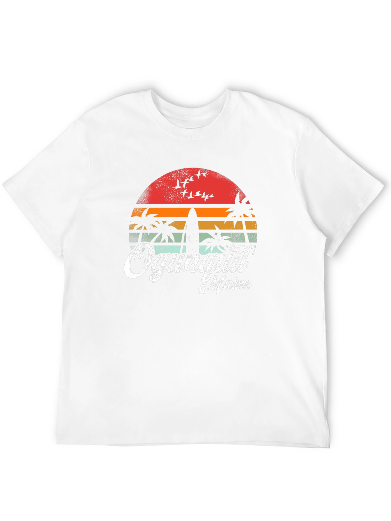 Ogunquit Maine Surfboard Retro Sunset T-Shirt