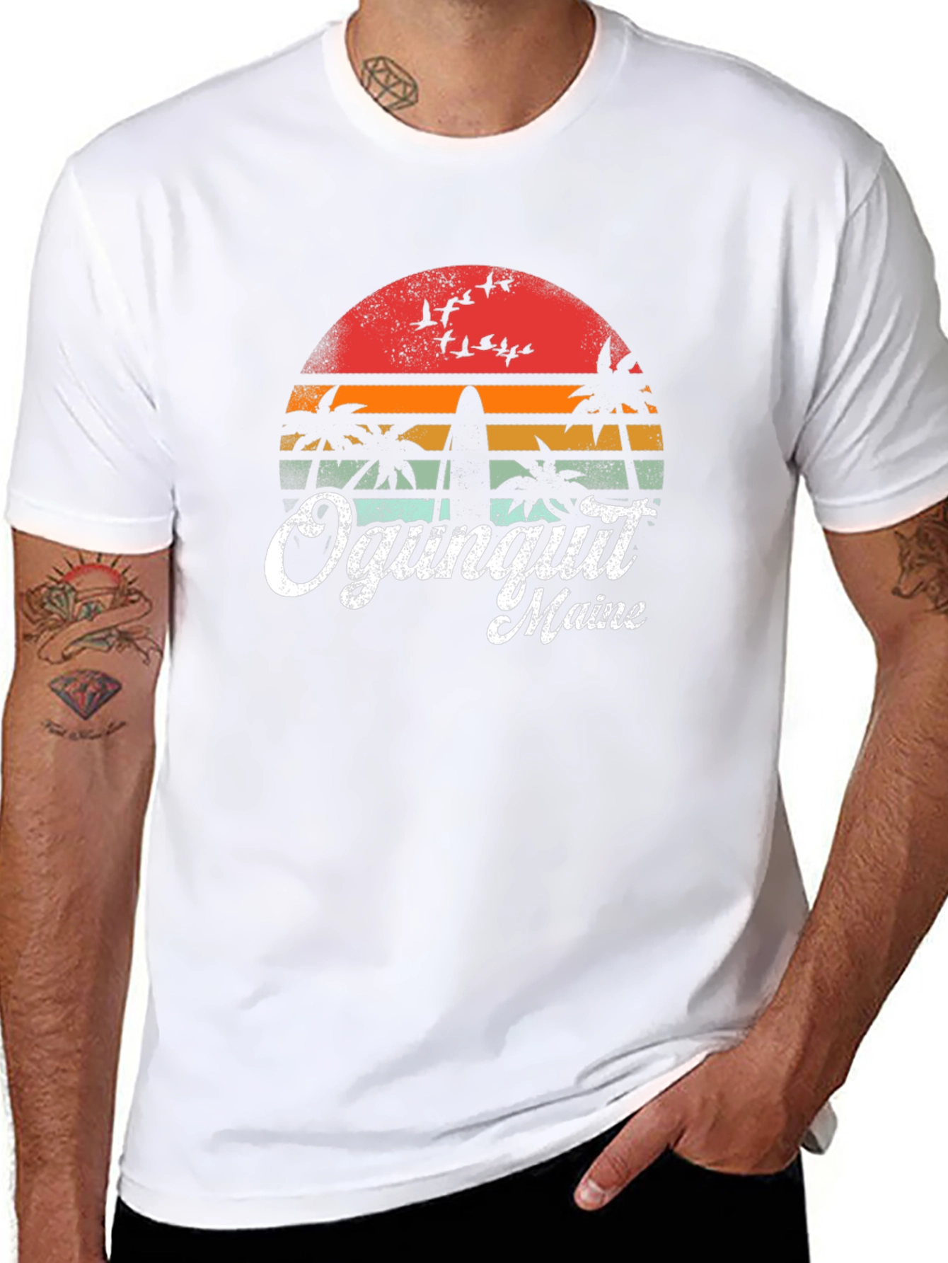 Ogunquit Maine Surfboard Retro Sunset T-Shirt