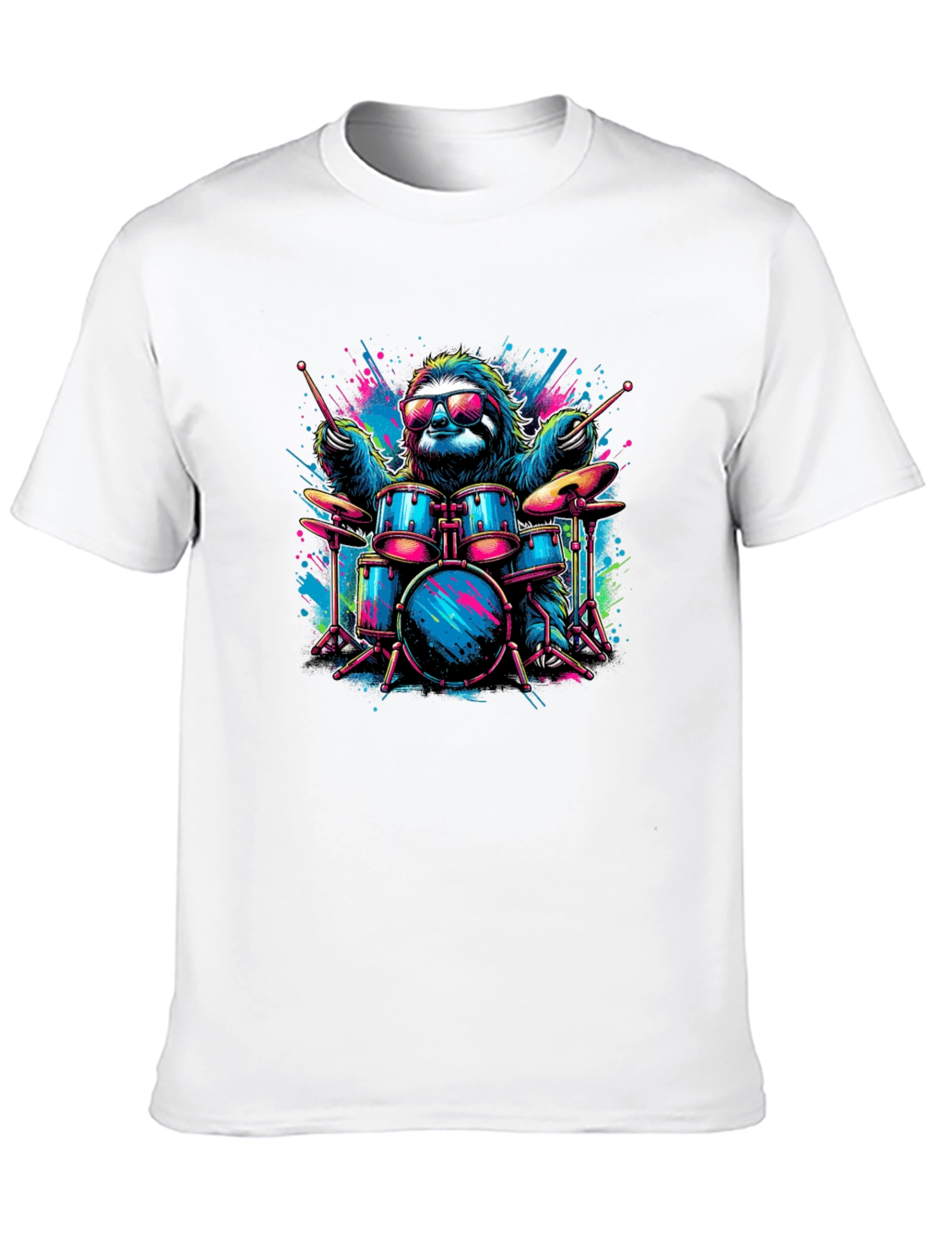 Cool Sloth Drummer Graphic T-Shirt - Black