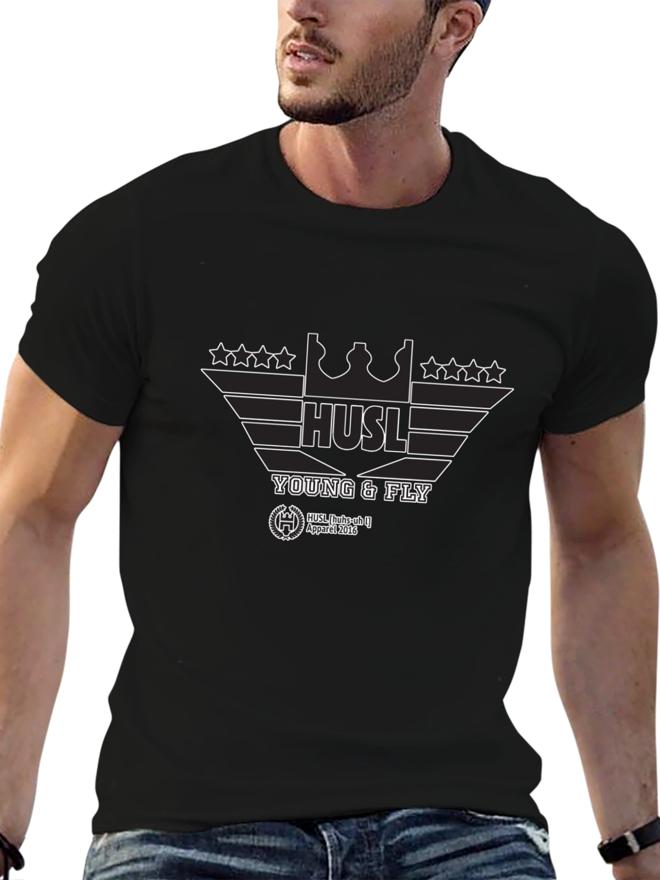 Hustl Young & Fly Black Graphic T-Shirt