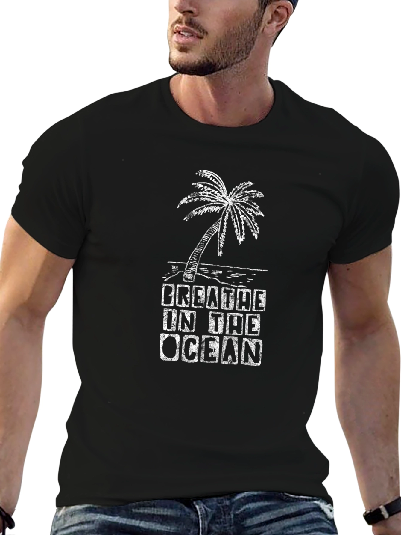 Breathe in the Ocean Black Graphic T-Shirt
