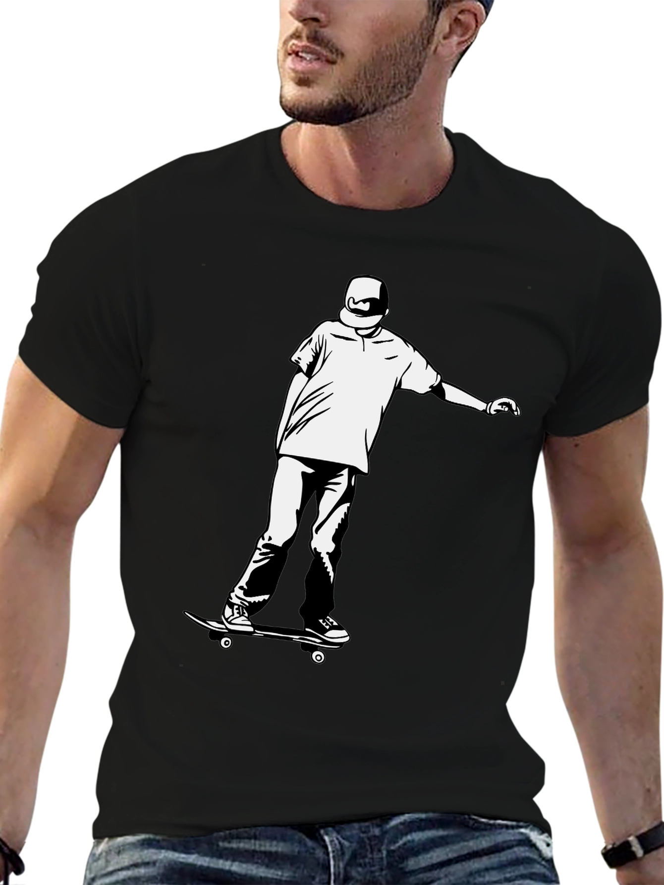 Skater Graphic Tee - Cool Black Cotton Shirt