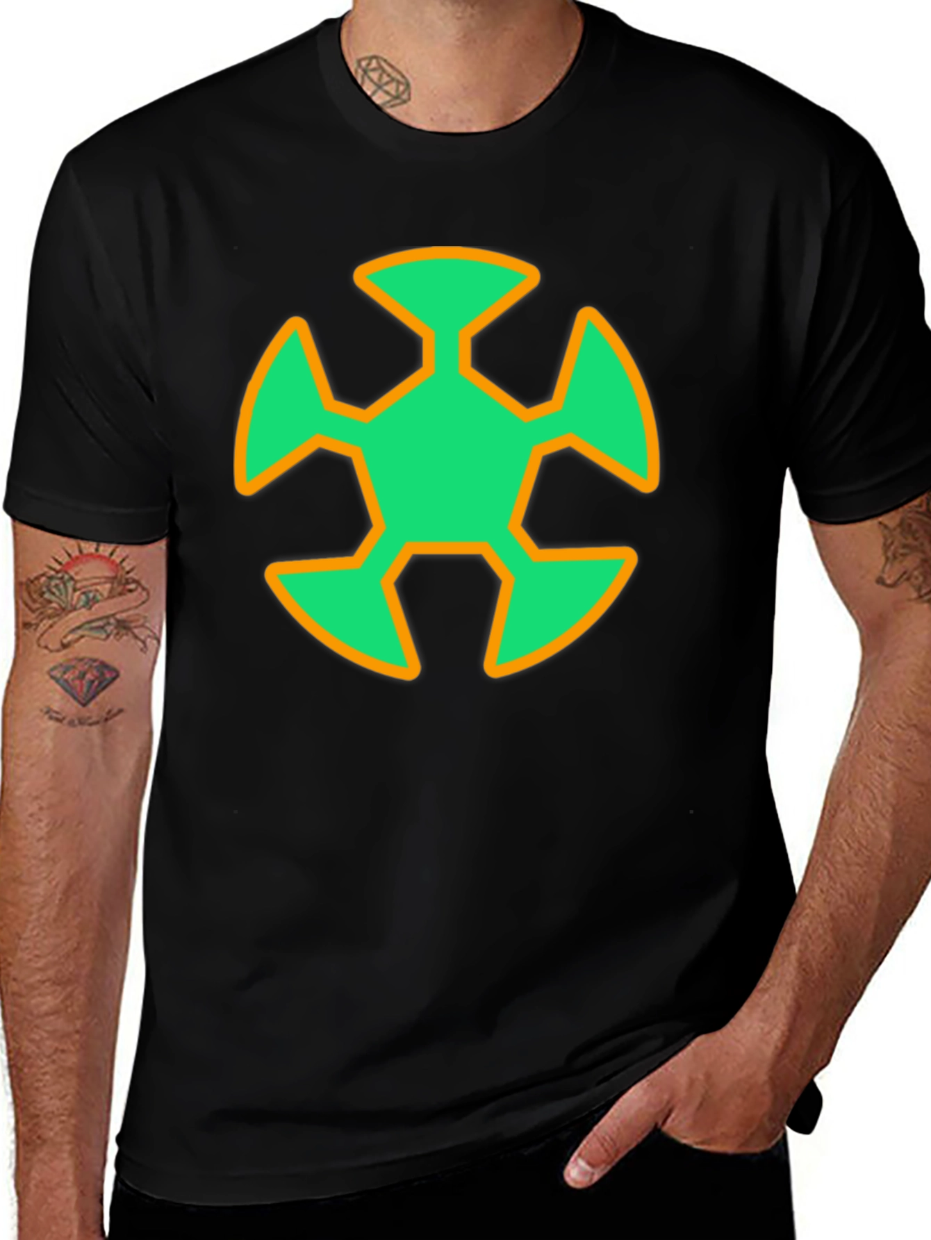 Geometric Graphic T-Shirt - Green & Orange Design