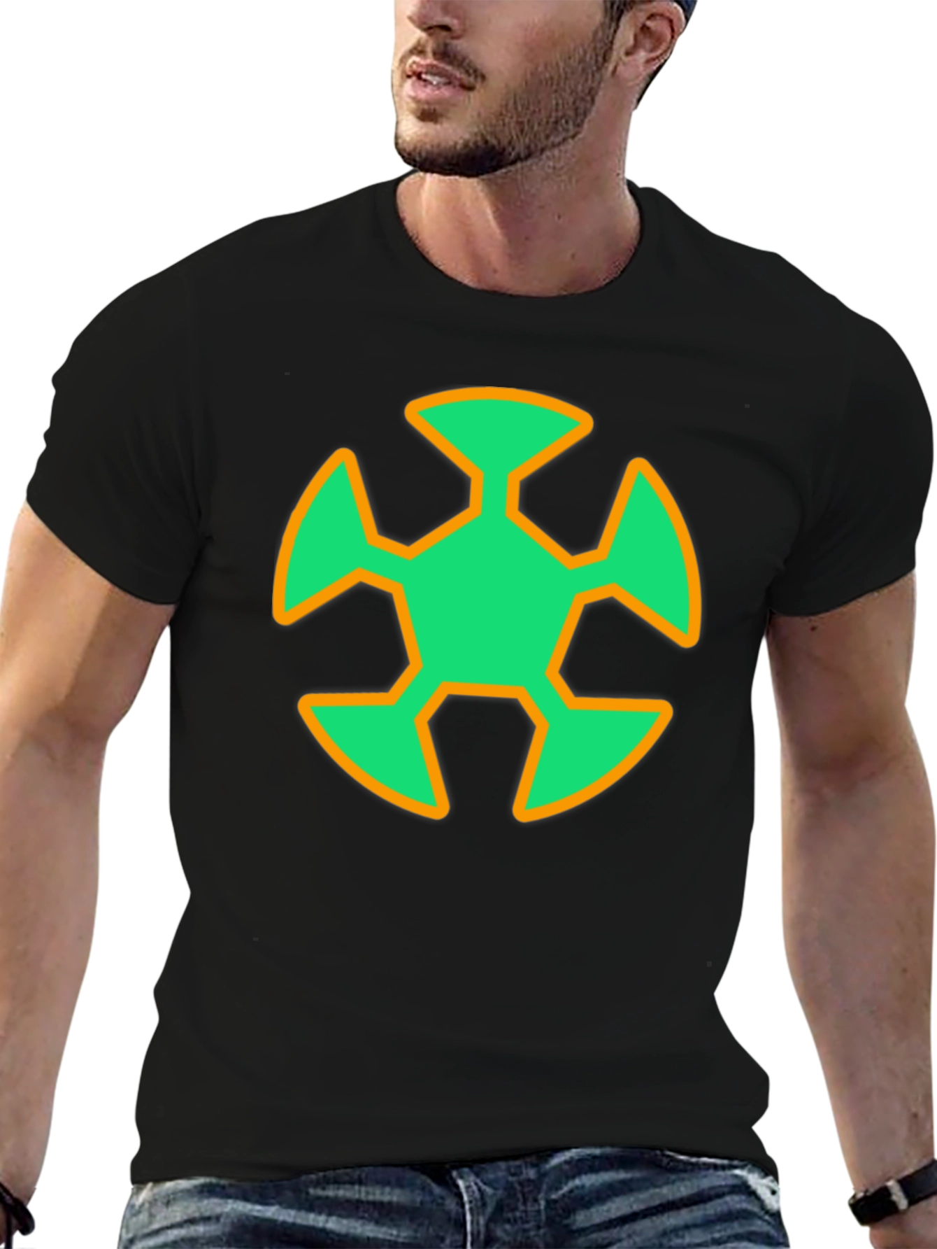 Geometric Graphic T-Shirt - Green & Orange Design