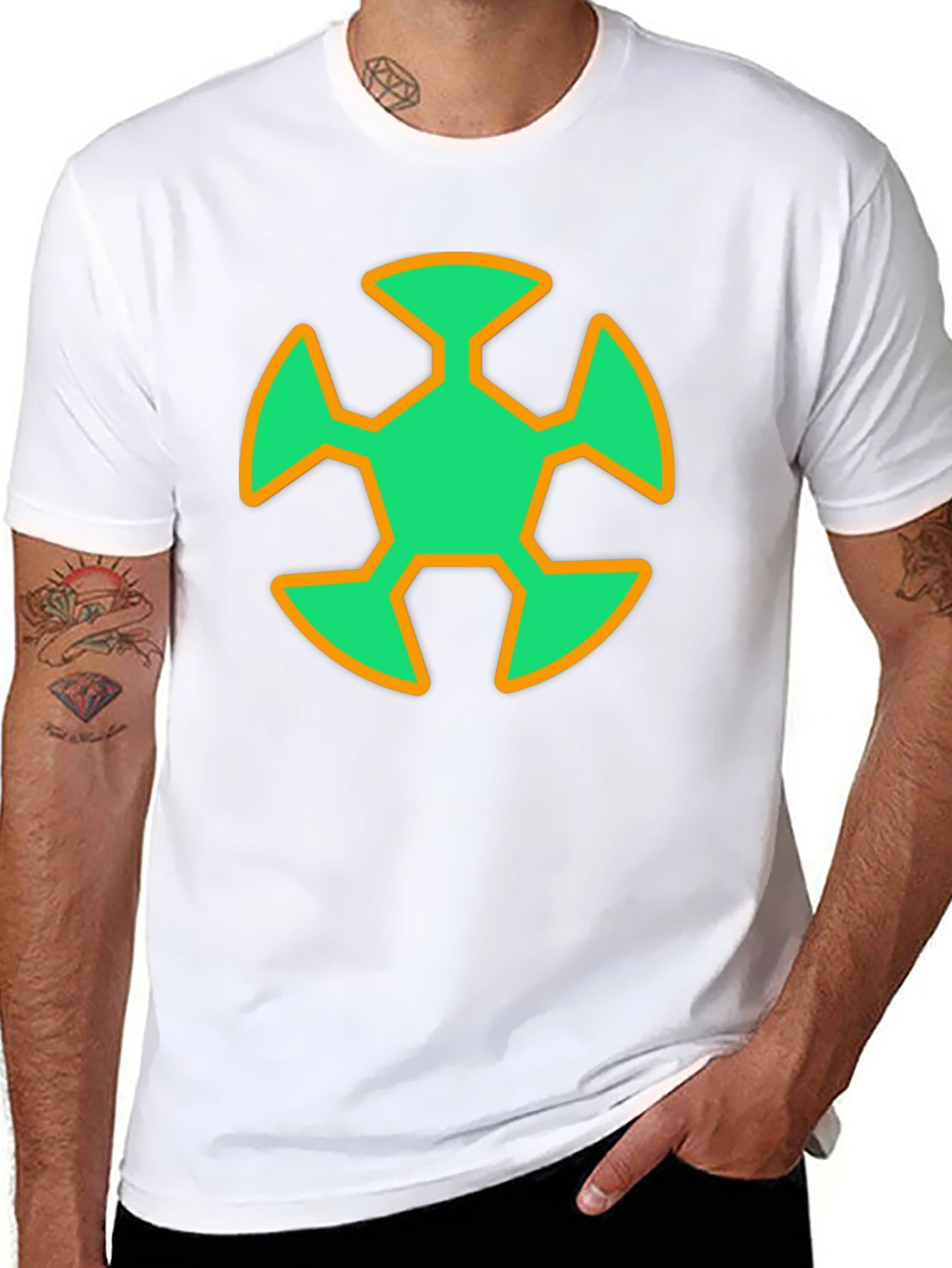 Geometric Graphic T-Shirt - Green & Orange Design