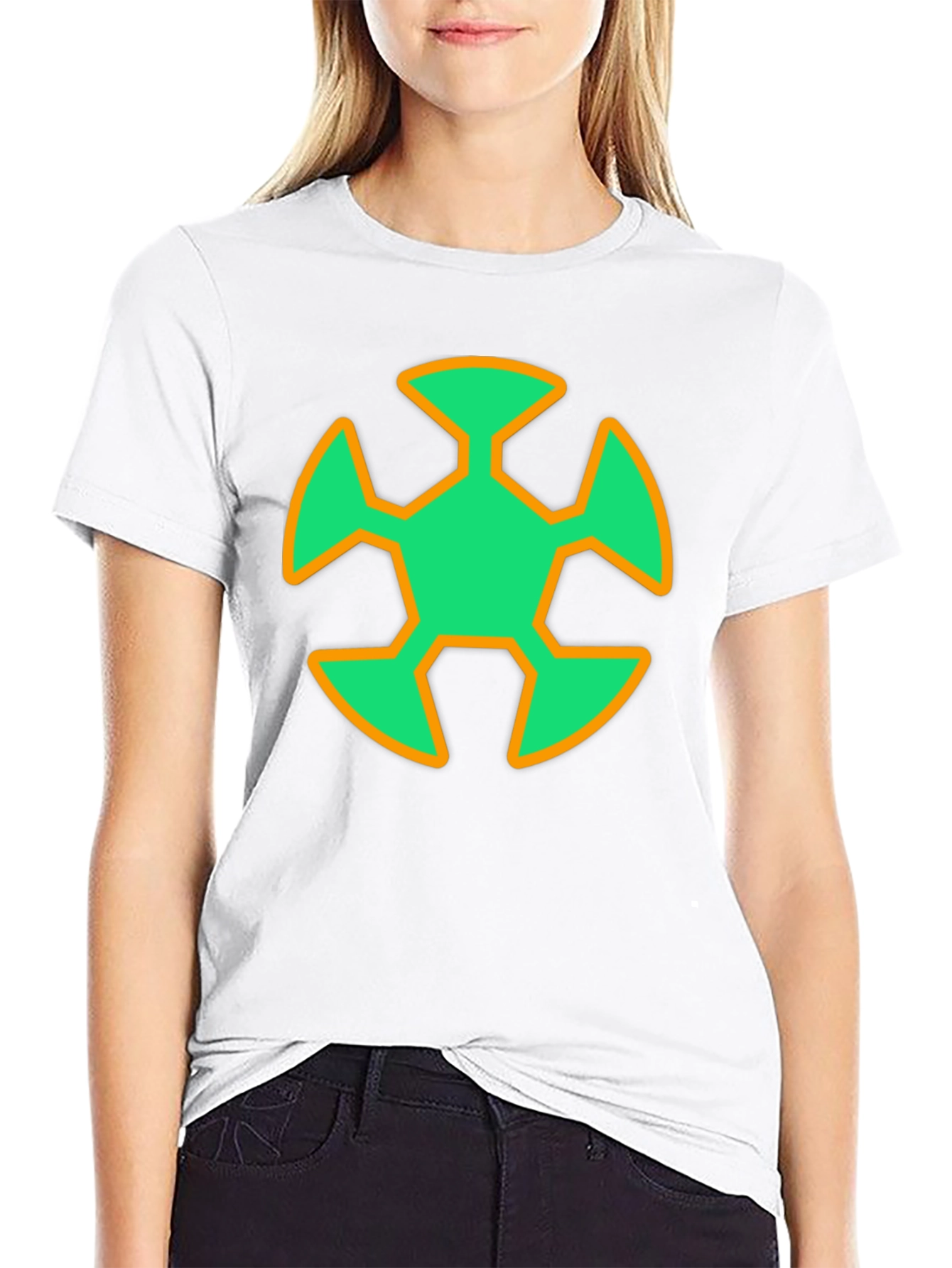 Geometric Graphic T-Shirt - Green & Orange Design