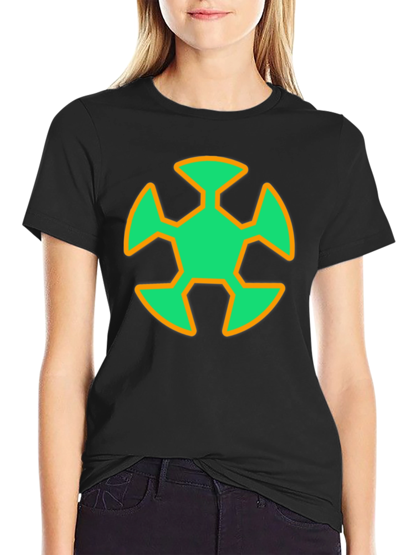 Geometric Graphic T-Shirt - Green & Orange Design