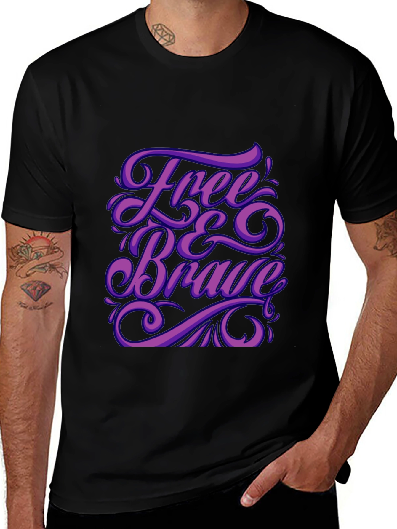 Free & Brave Graphic Black T-Shirt