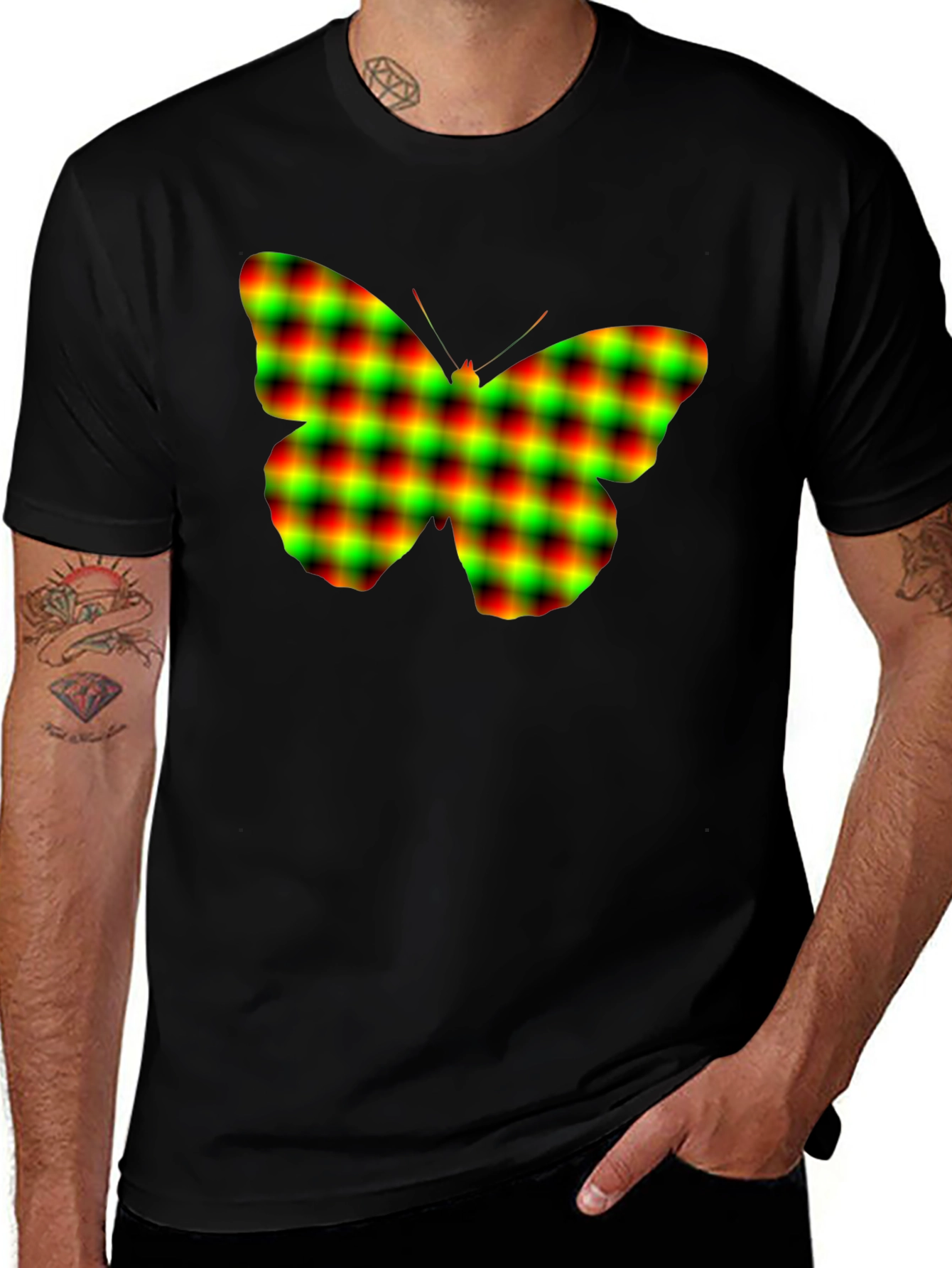 Butterfly Plaid Graphic Tee - Soft Black Cotton T-Shirt