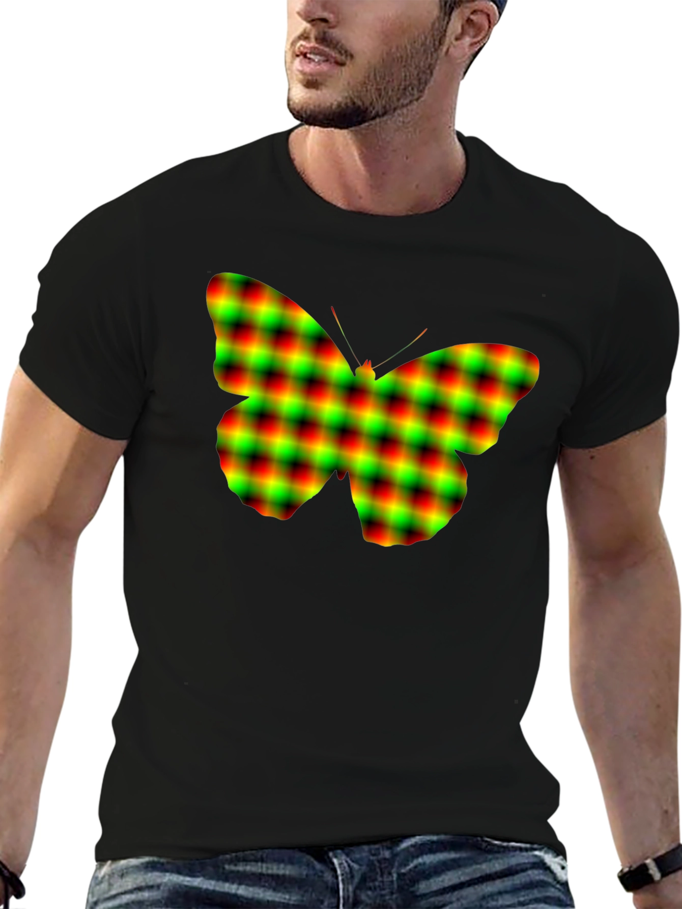 Butterfly Plaid Graphic Tee - Soft Black Cotton T-Shirt