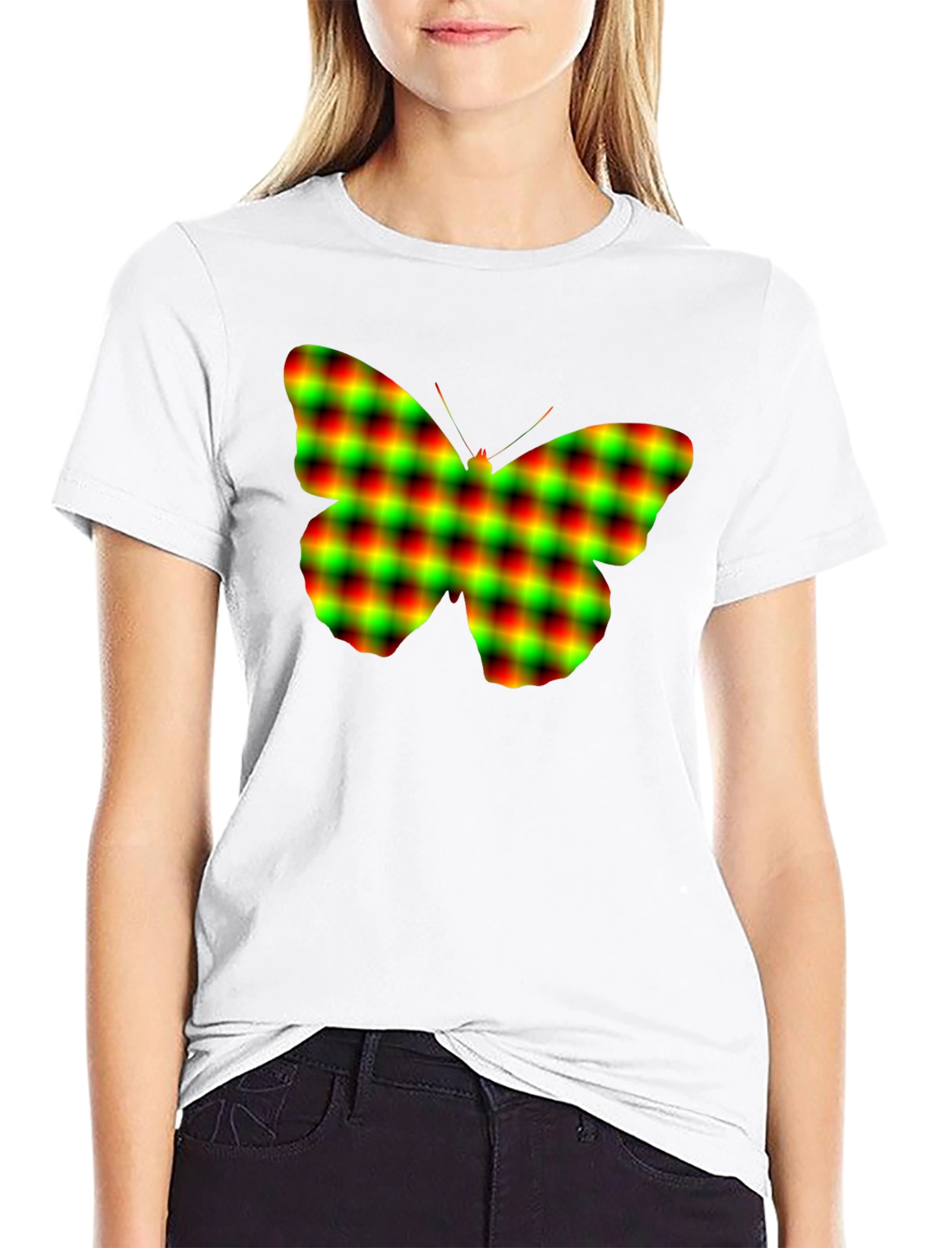 Butterfly Plaid Graphic Tee - Soft Black Cotton T-Shirt