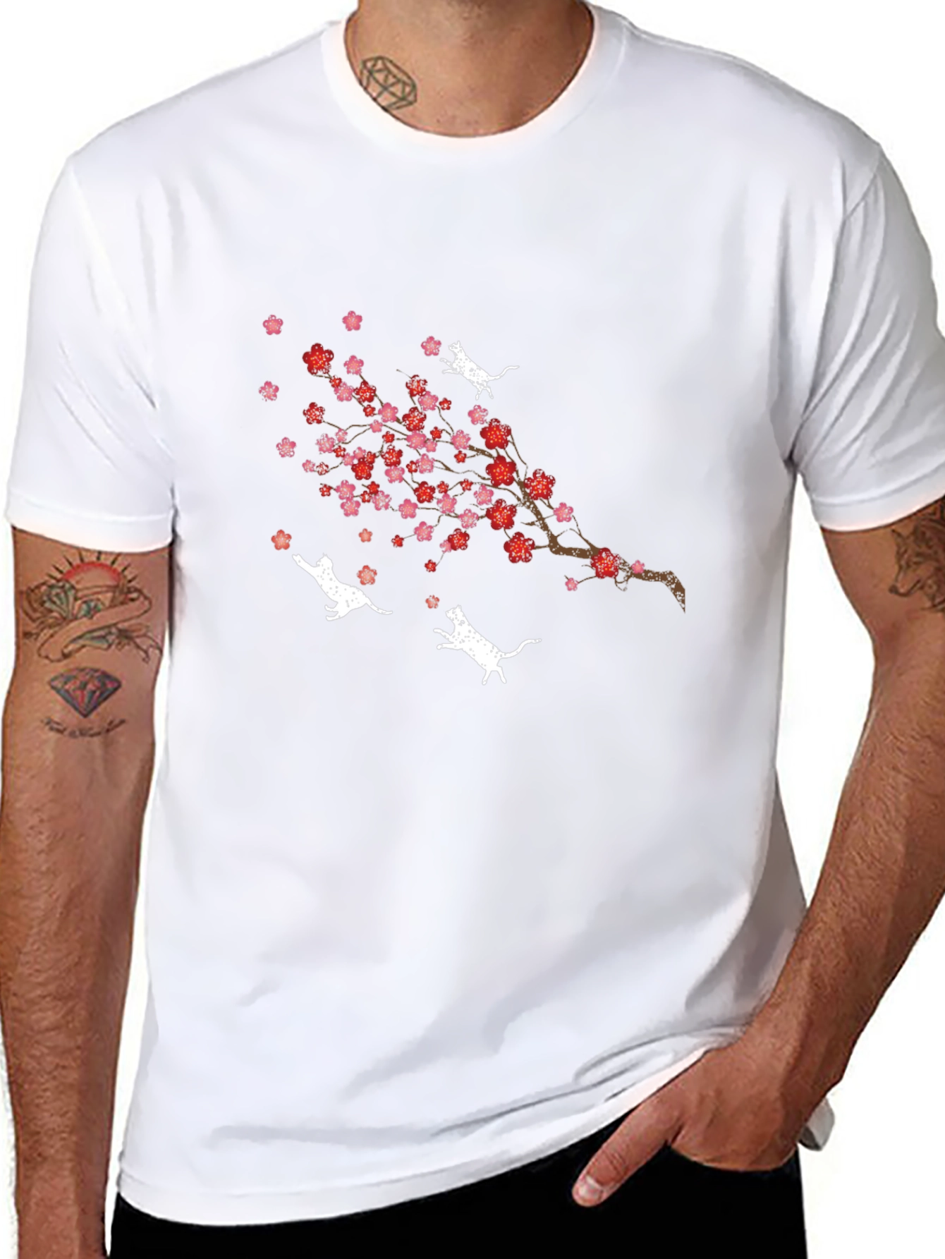 Cherry Blossom Cat T-Shirt - Unique Floral Design