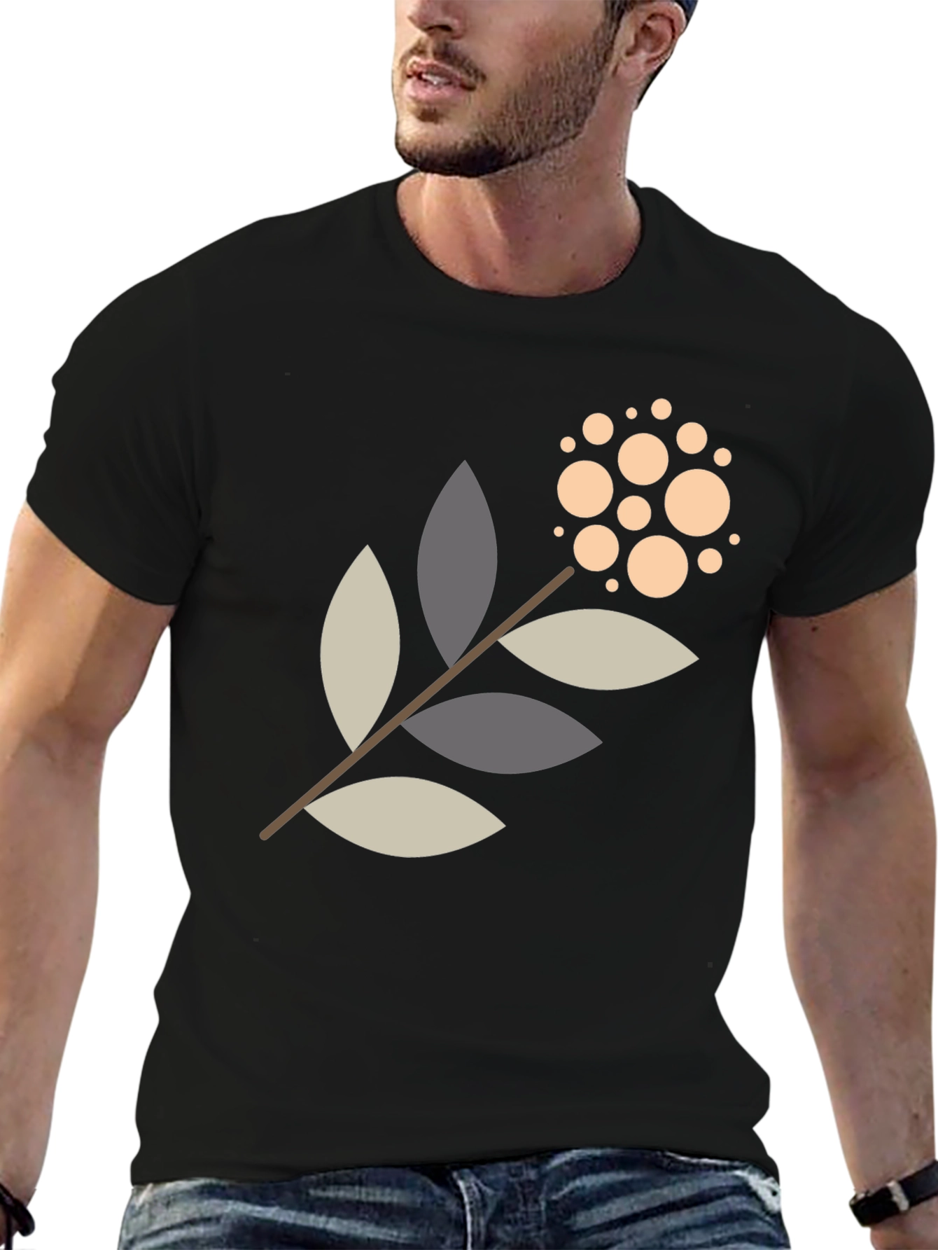 Modern Botanical Graphic Tee - Black