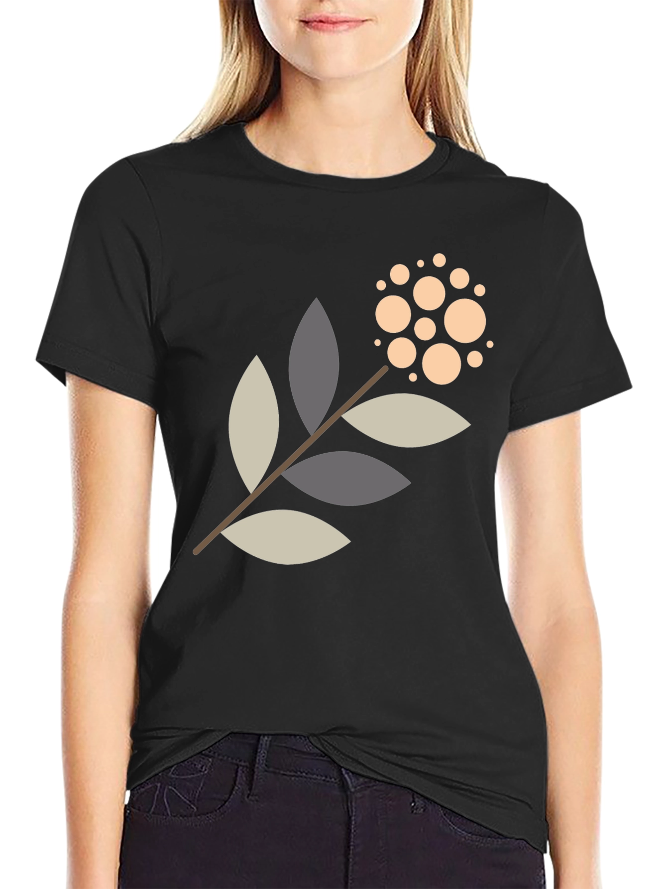 Modern Botanical Graphic Tee - Black