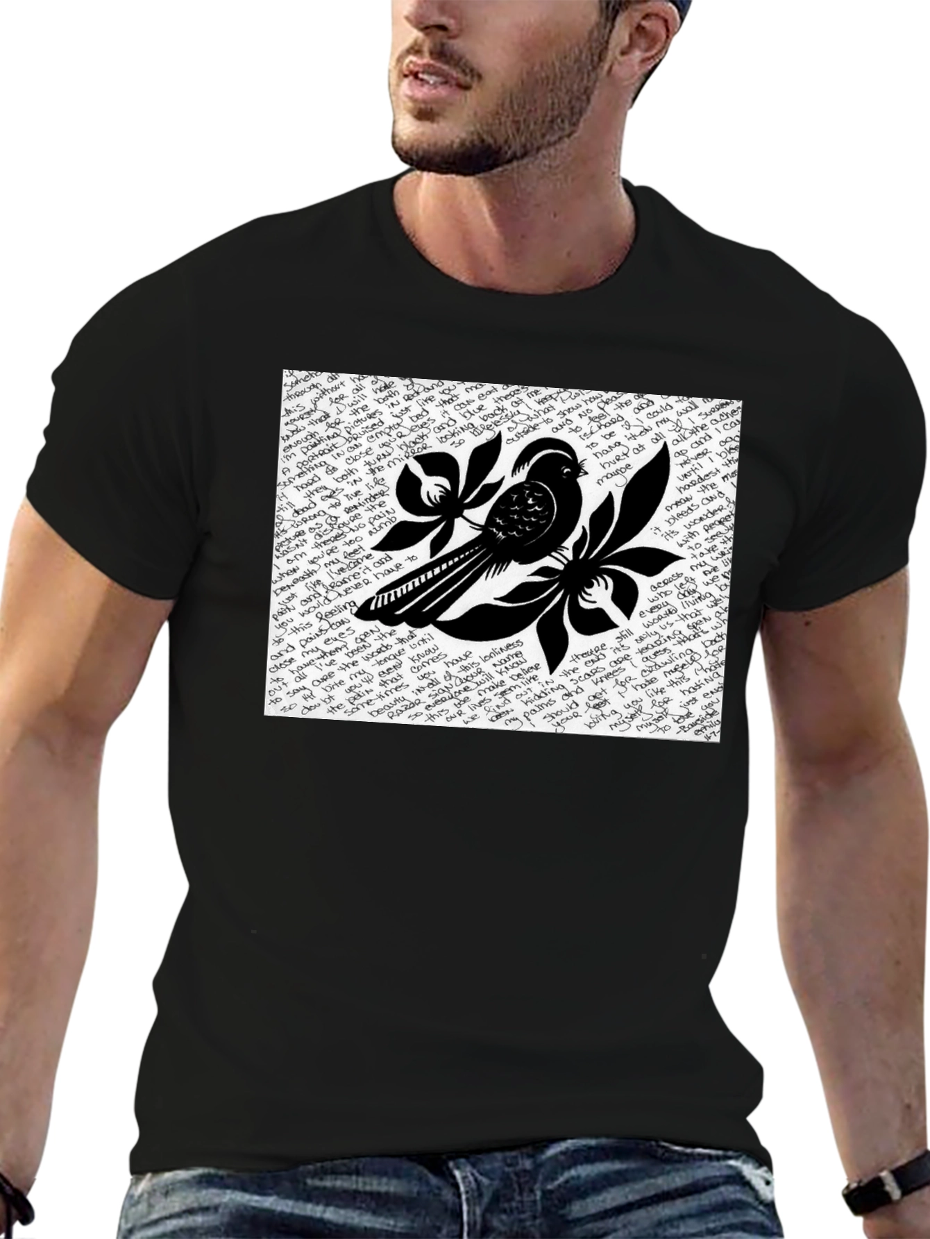 Stylish Bird Graphic Black T-Shirt