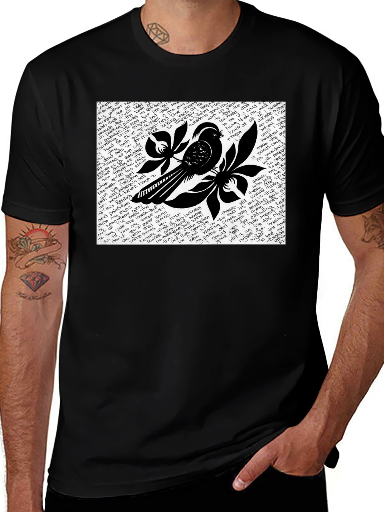 Stylish Bird Graphic Black T-Shirt