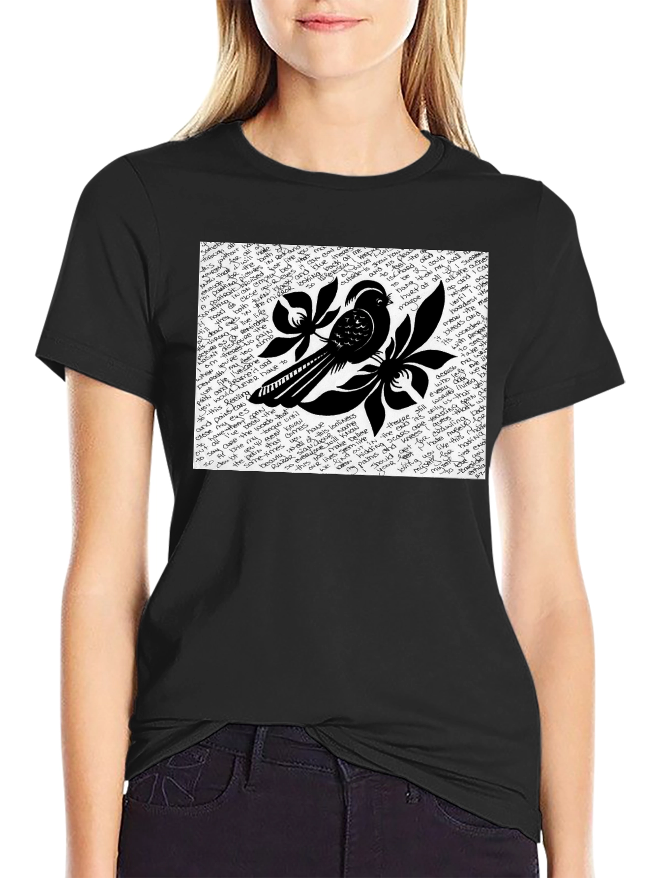 Stylish Bird Graphic Black T-Shirt