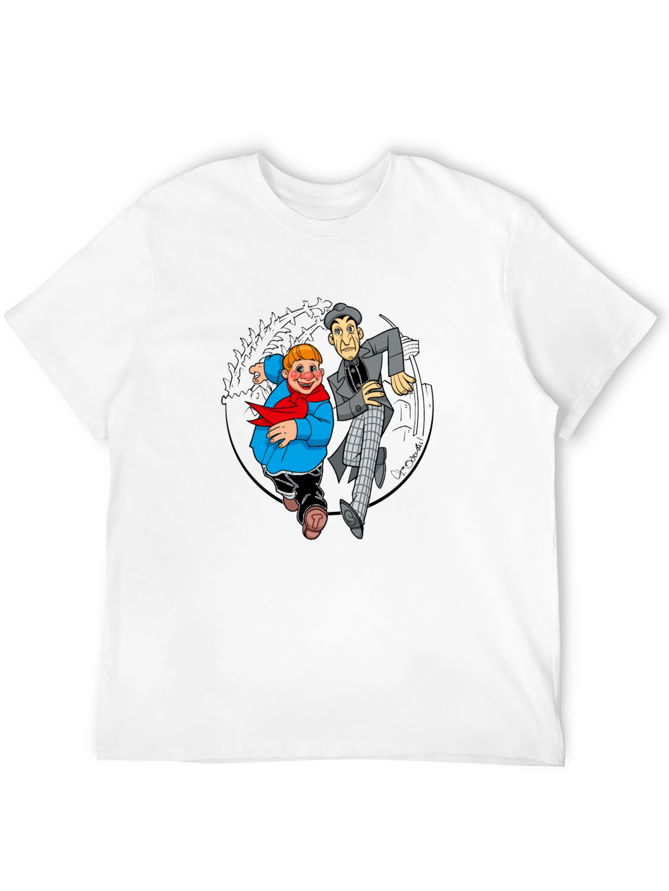 Cartoon Duo Graphic T-Shirt - Black Crew Neck
