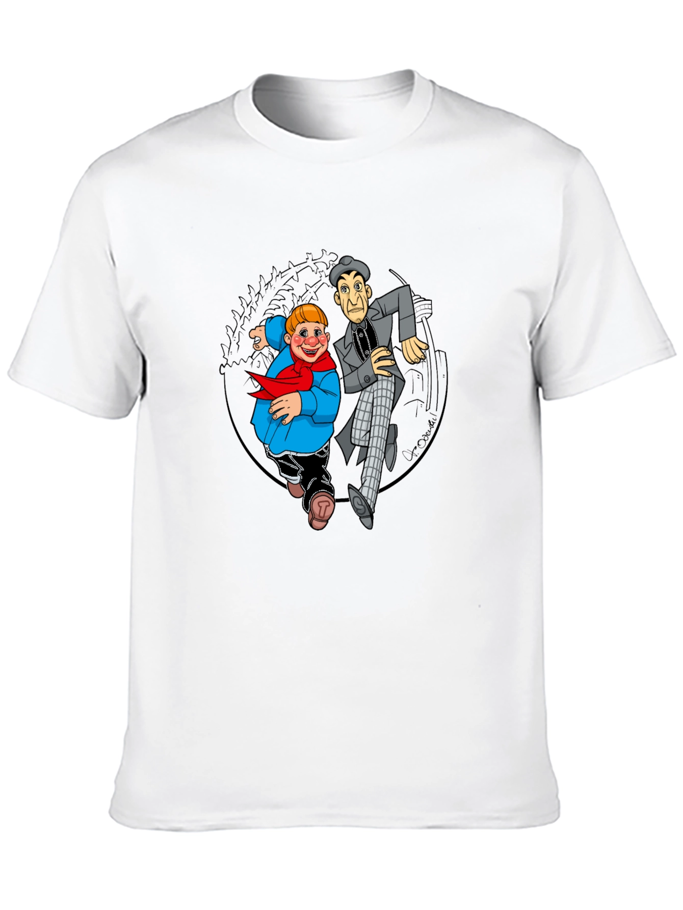 Cartoon Duo Graphic T-Shirt - Black Crew Neck