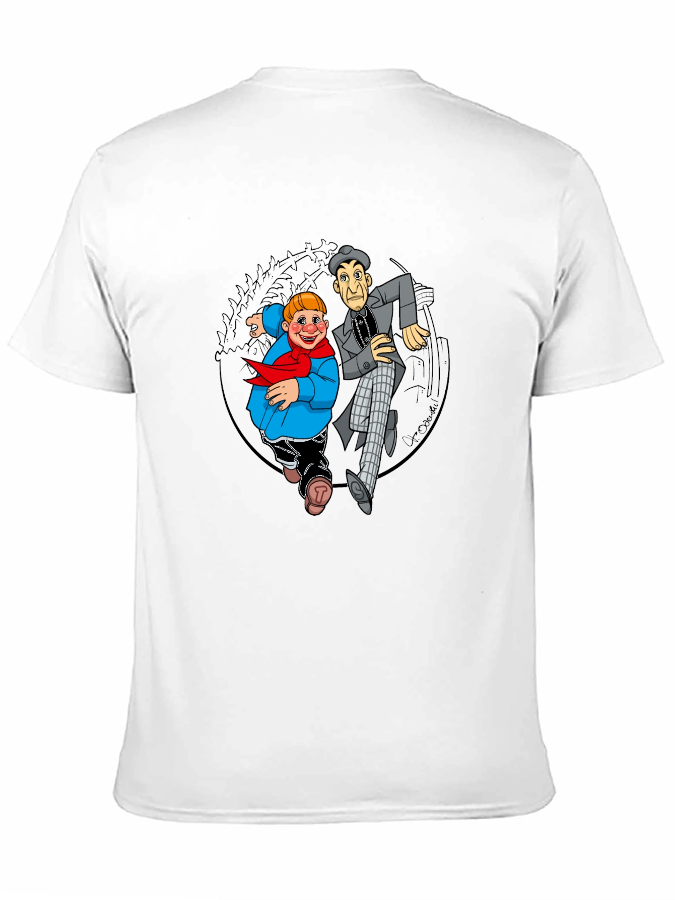 Cartoon Duo Graphic T-Shirt - Black Crew Neck