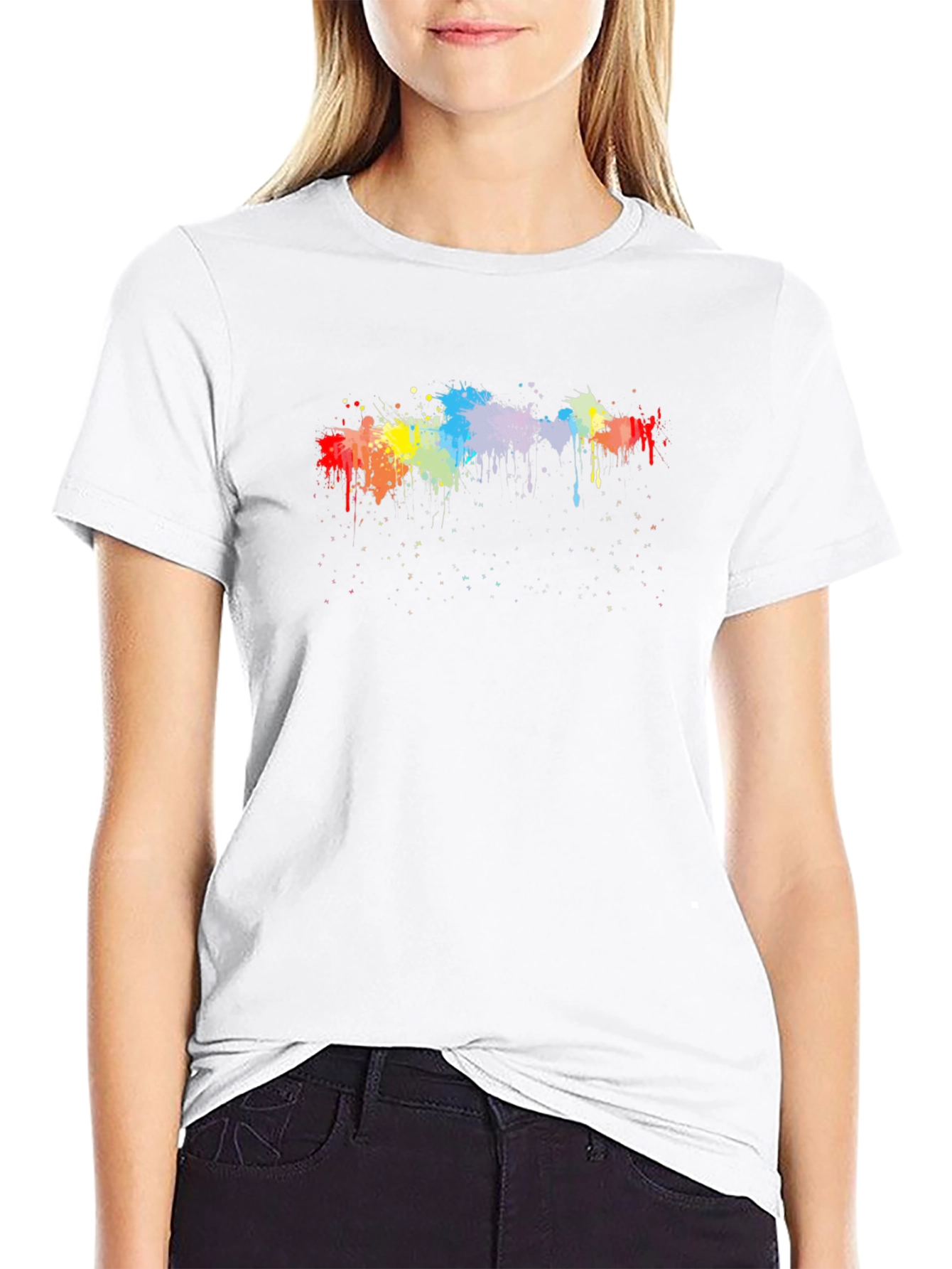 Rainbow Paint Splatter Graphic Black T-Shirt