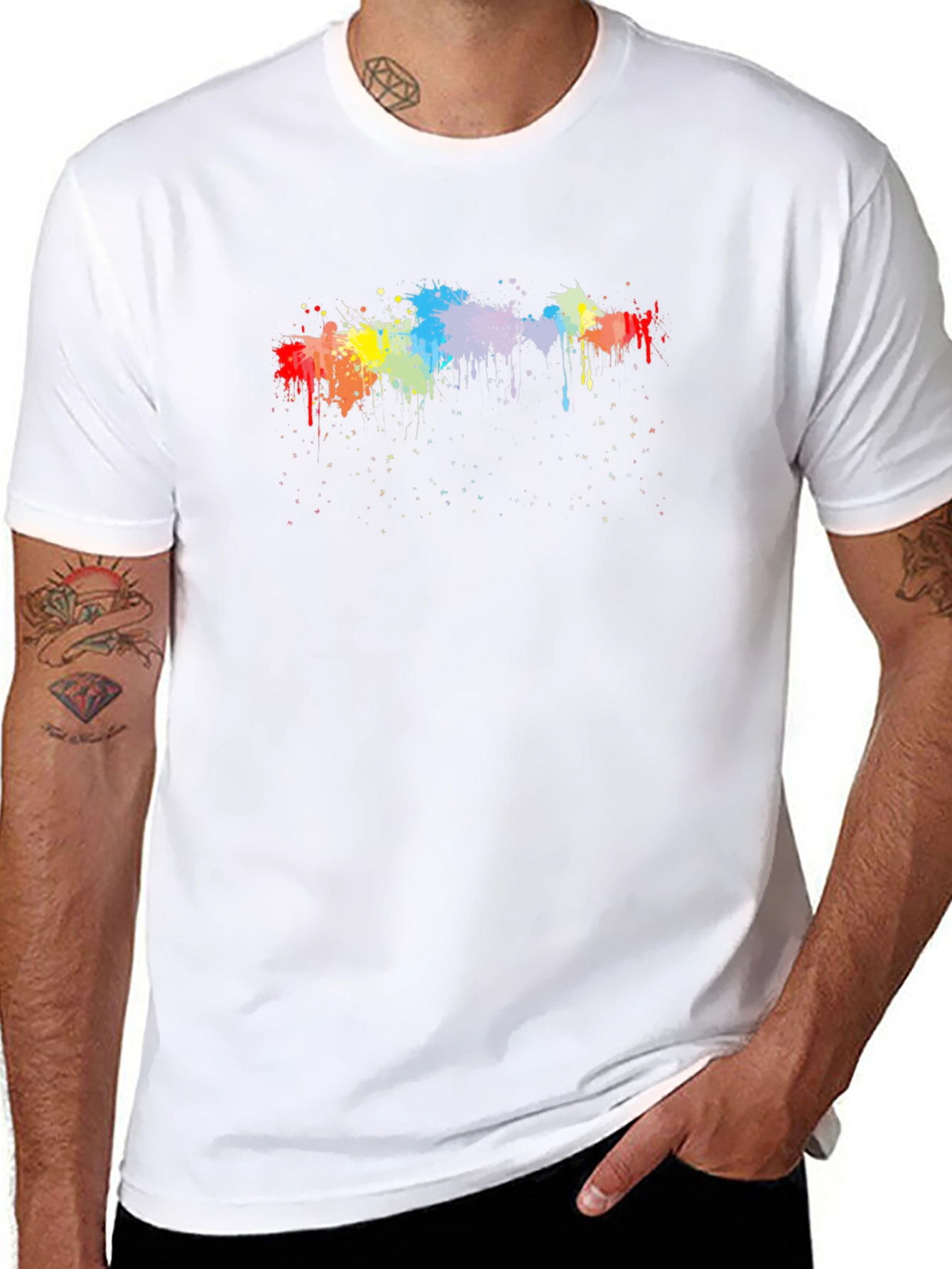 Rainbow Paint Splatter Graphic Black T-Shirt