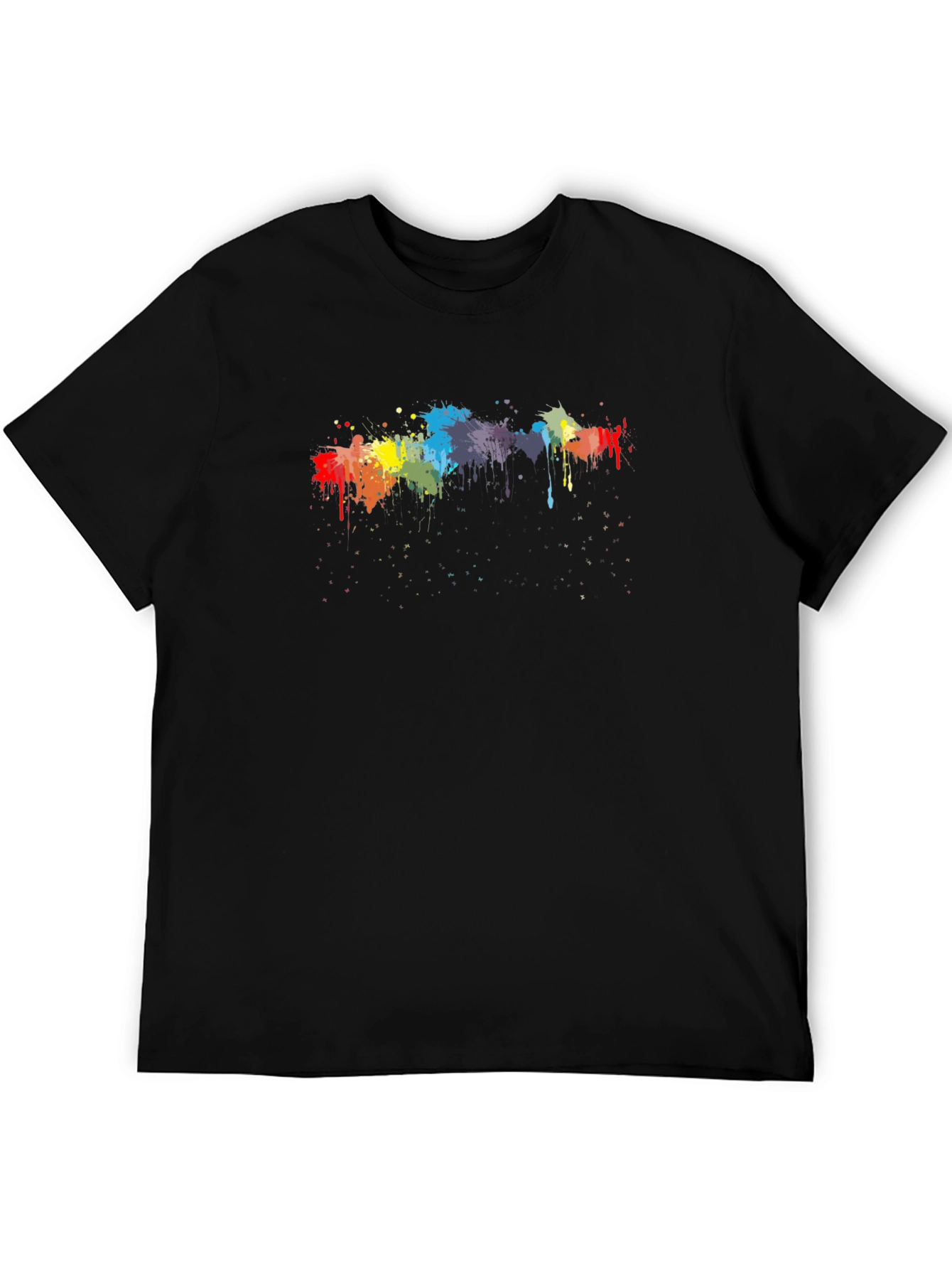 Rainbow Paint Splatter Graphic Black T-Shirt