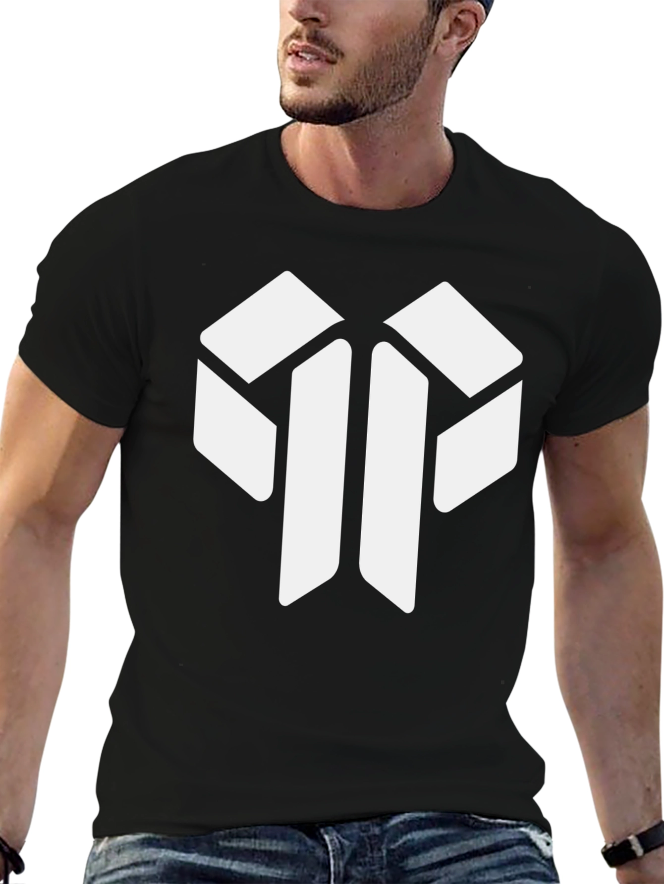 Modern Geometric Logo Black T-Shirt