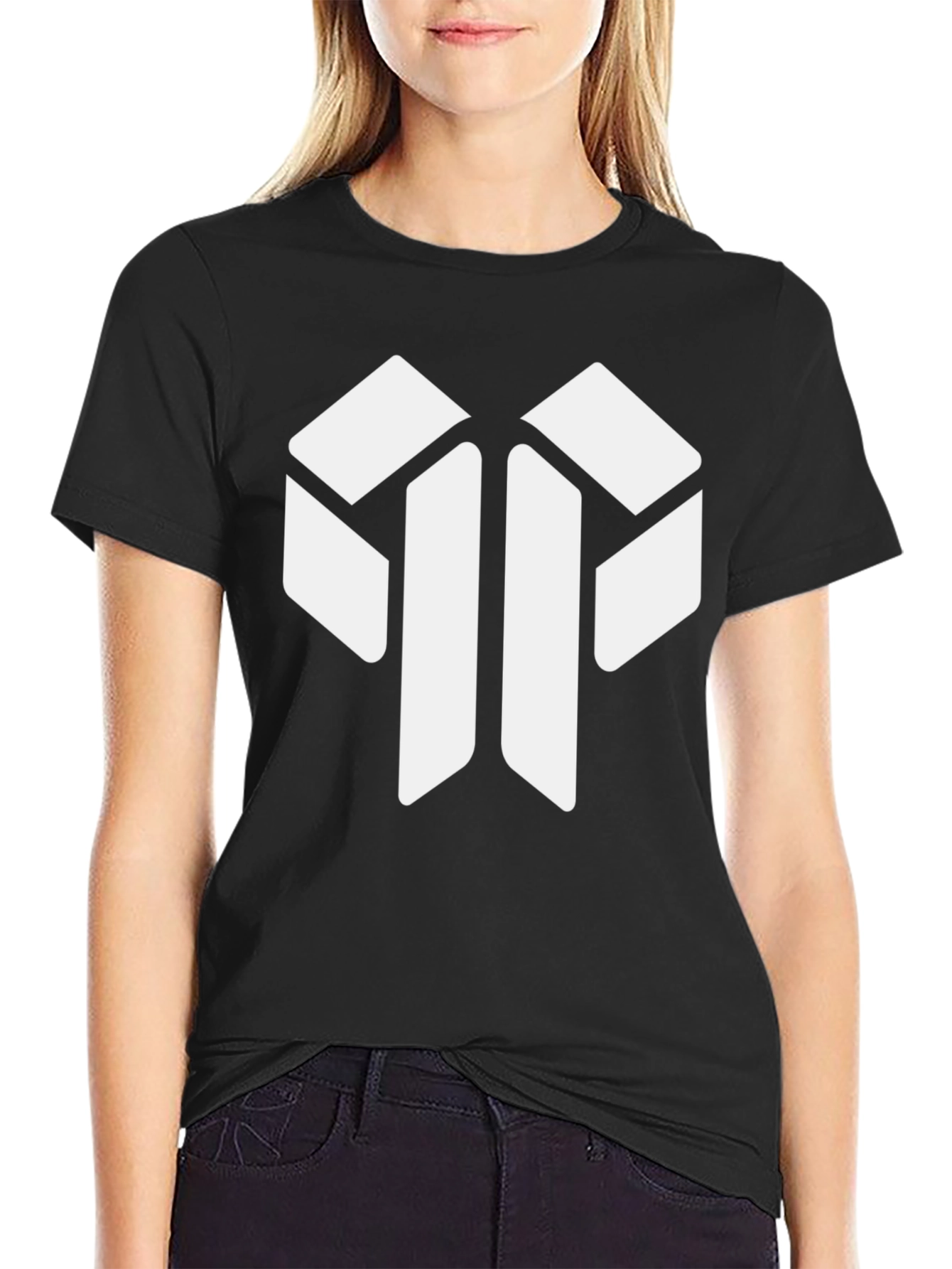 Modern Geometric Logo Black T-Shirt